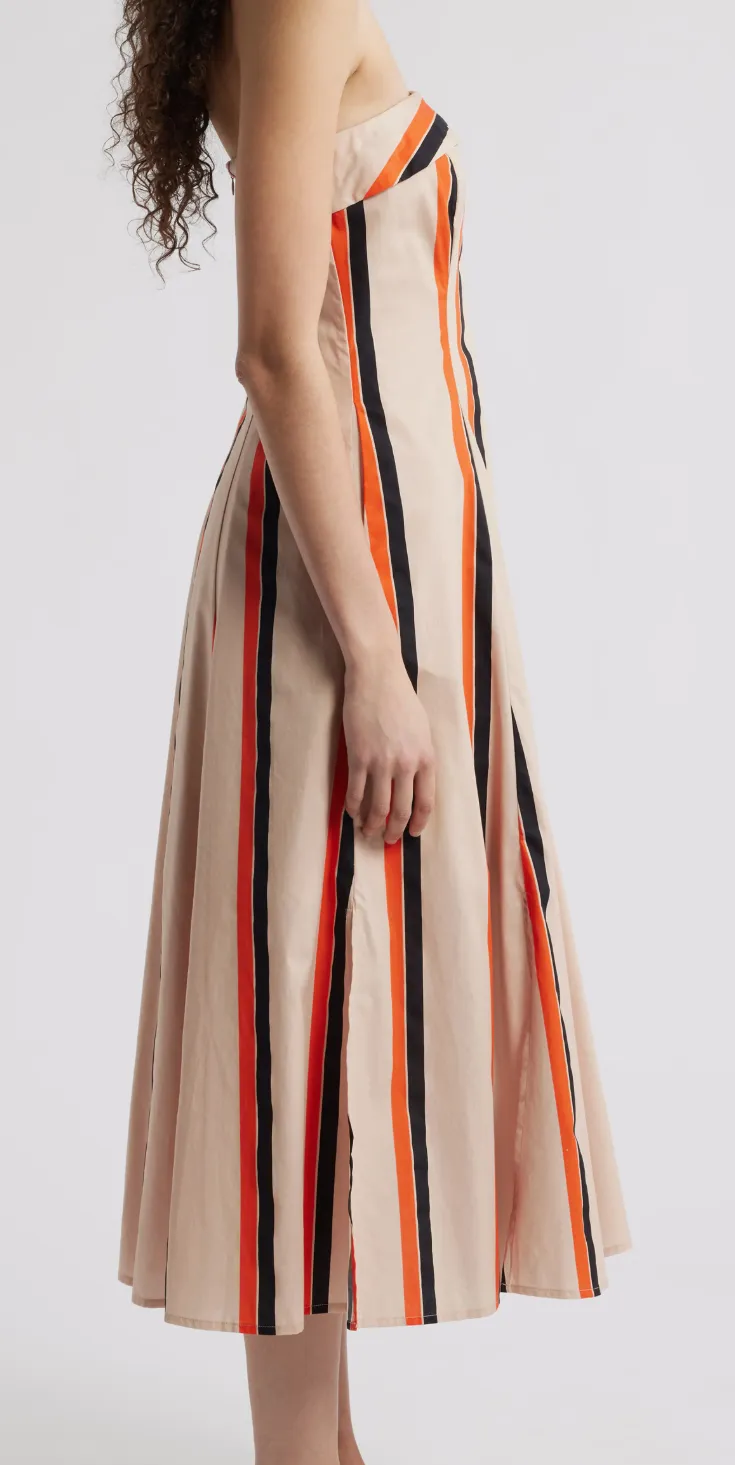 Amaranth Trägerloses Midi-Kleid in Orange Mehrfarbig Gestreift