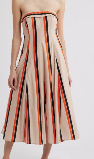 Amaranth Trägerloses Midi-Kleid in Orange Mehrfarbig Gestreift