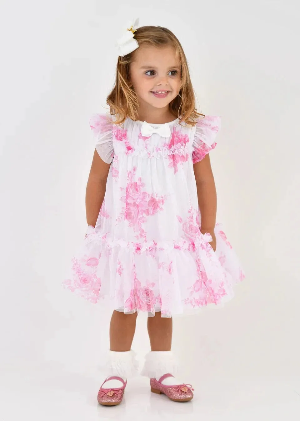 Rosenknospen-Rosentüllkleid für Babygirls in Rosa