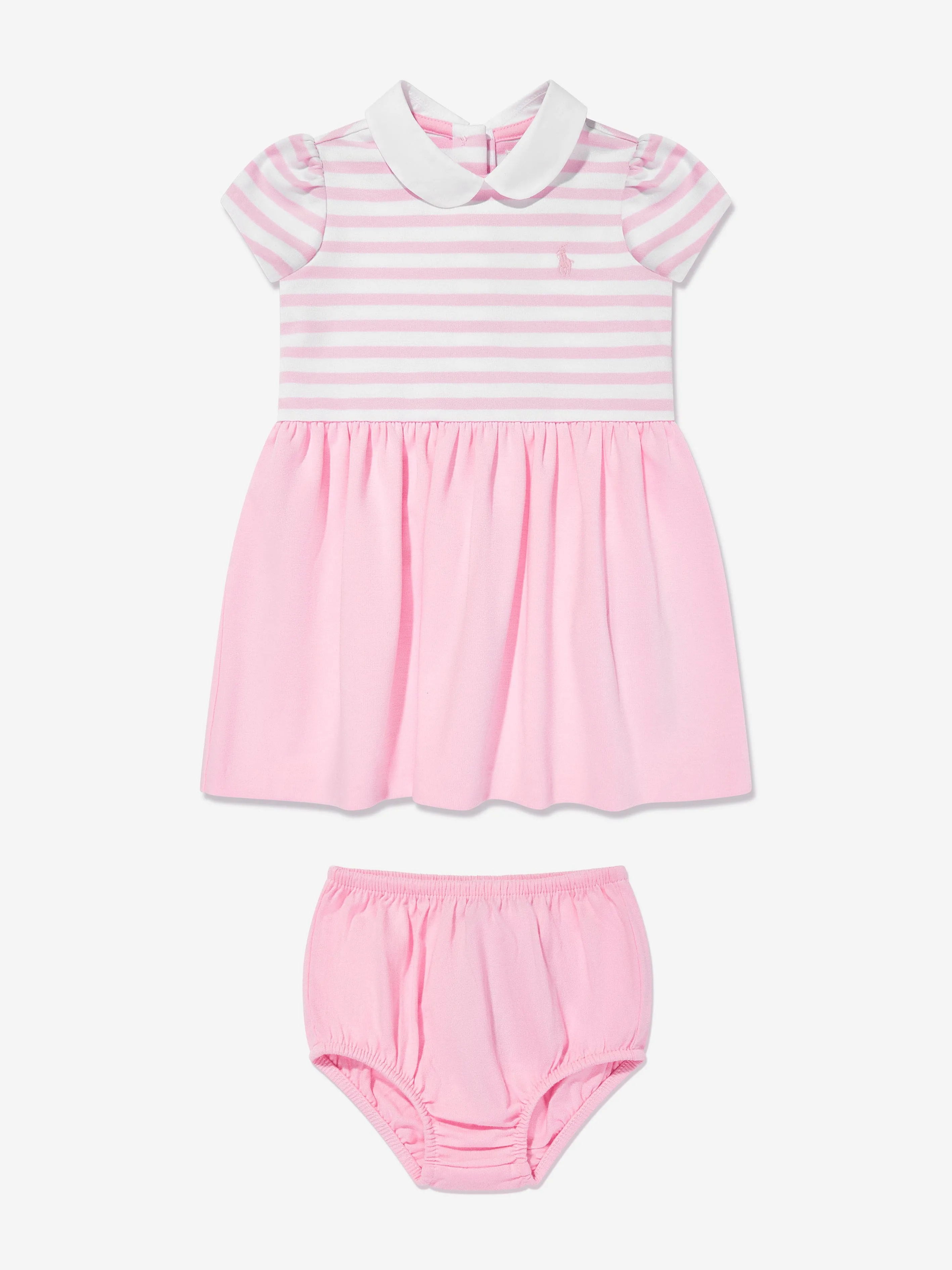 Gestreiftes Jersey-Kleid mit Bloomers in Rosa für Baby-Mädchen