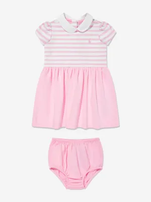 Gestreiftes Jersey-Kleid mit Bloomers in Rosa für Baby-Mädchen