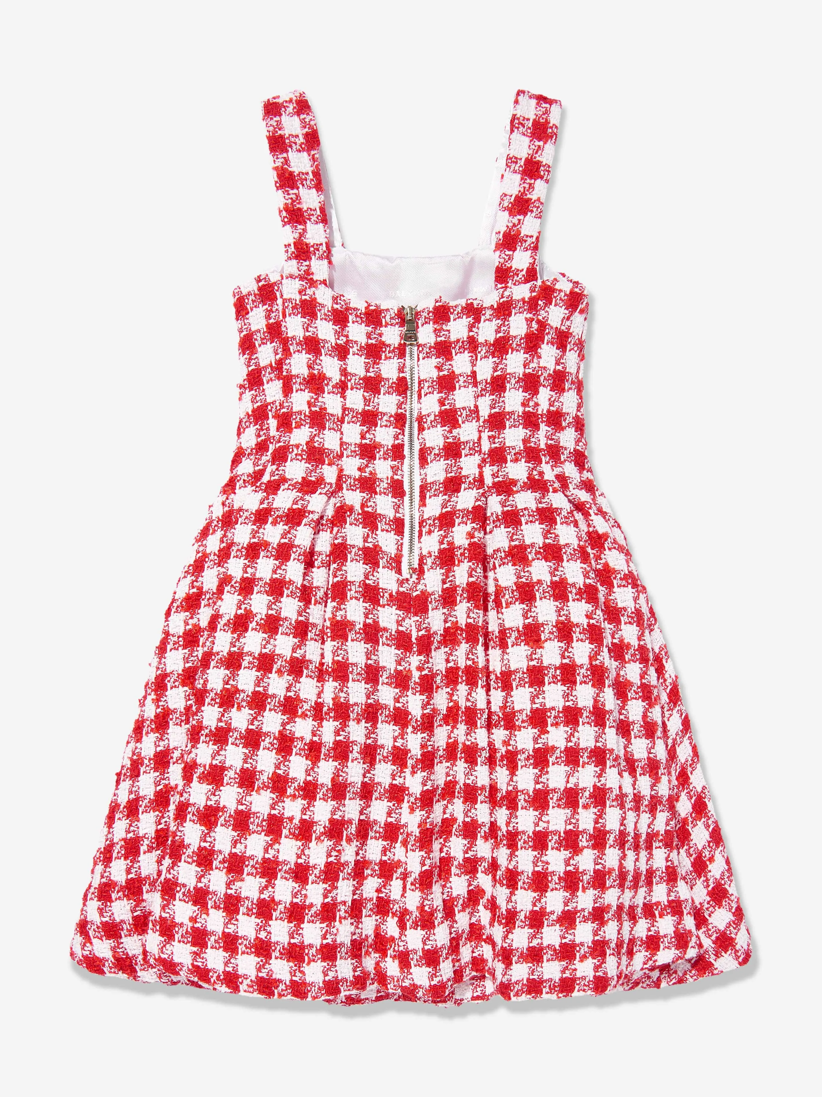 Balmain Mädchen Karo Tweed Kleid in Rot