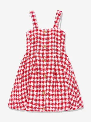 Balmain Mädchen Karo Tweed Kleid in Rot