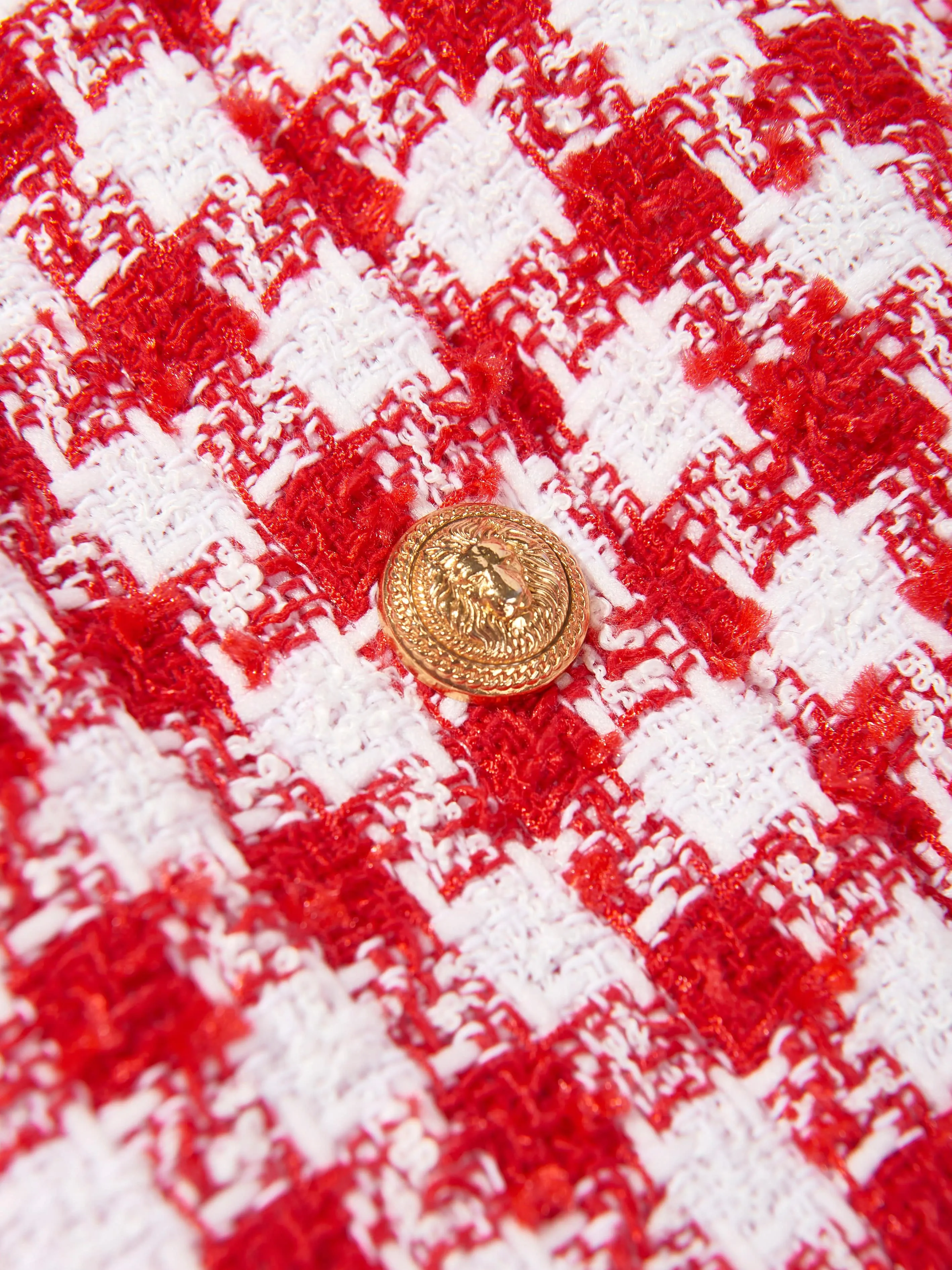Balmain Mädchen Karo Tweed Kleid in Rot