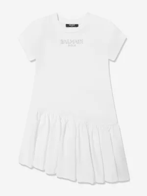 Balmain Mädchen Jersey Rüschenkleid in Weiß