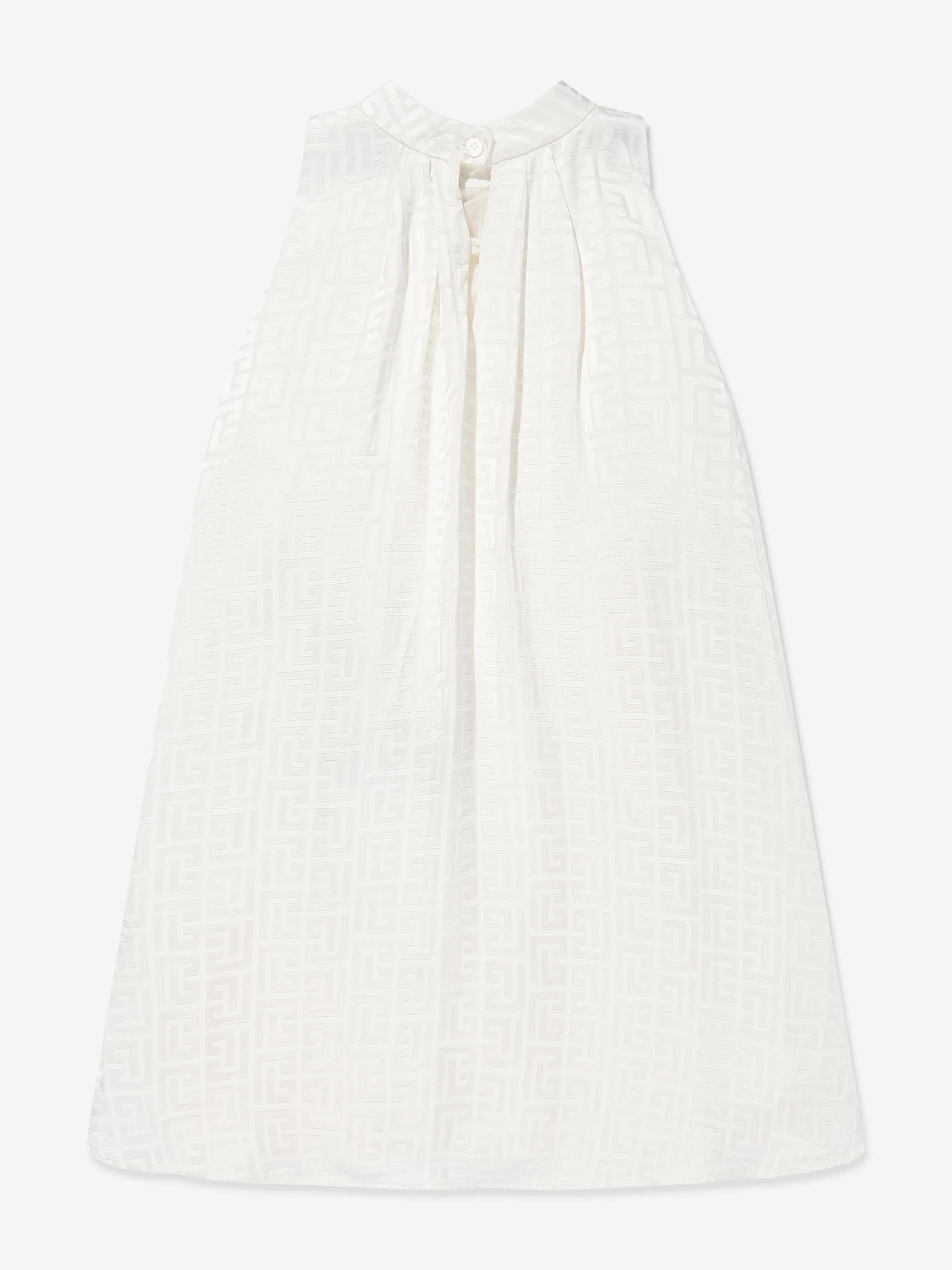 Balmain Mädchen ärmelloses Monogramm-Kleid in Elfenbein