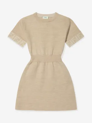 Fendi Girls Strickkleid mit FF-Logo in Braun