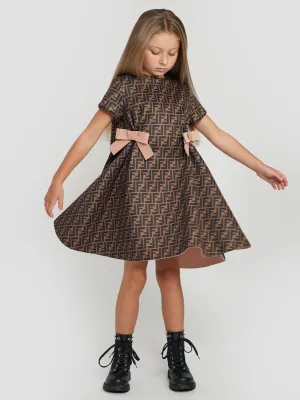 Fendi Girls Neoprene FF Logo Schleifenkleid