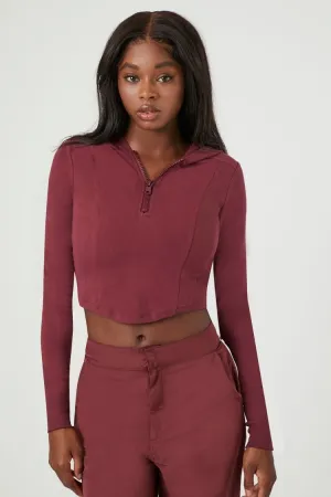 Forever 21 Damen Active Kapuzenpullover mit Halb-Reißverschluss Weinrot Forever 21