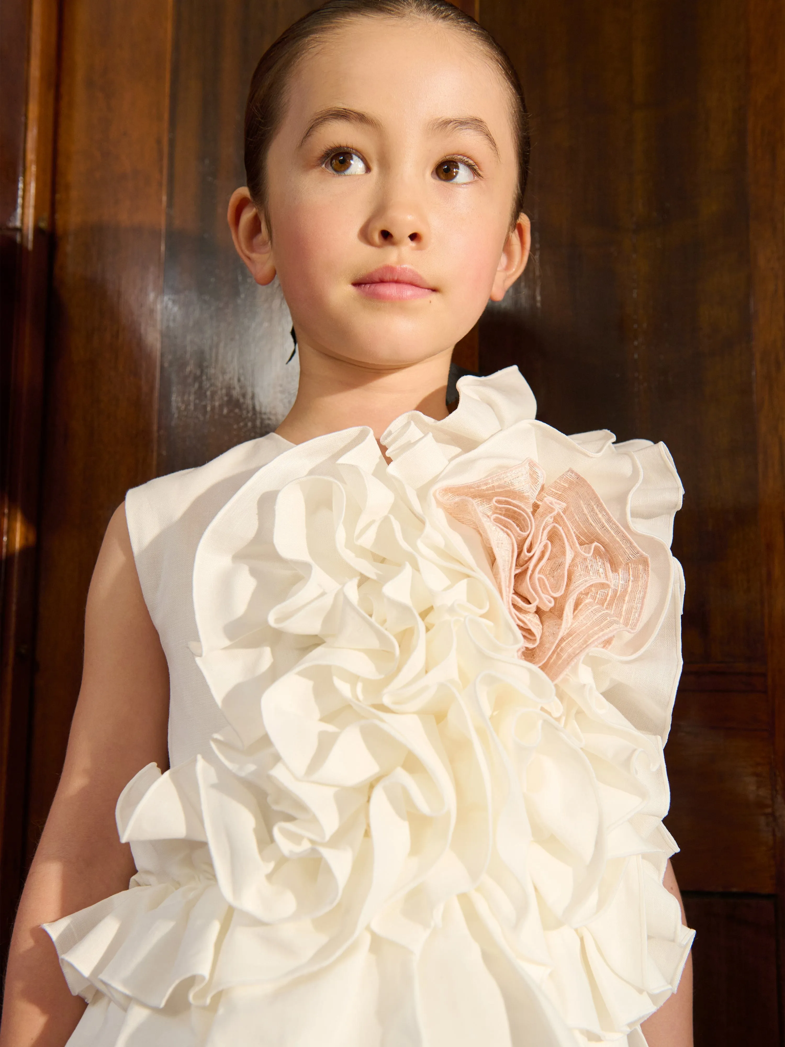 Mädchen Adage Rüschen Blumenkleid in Weiß