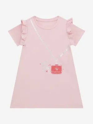 Mädchen Druckkleid mit Tasche in Rosa