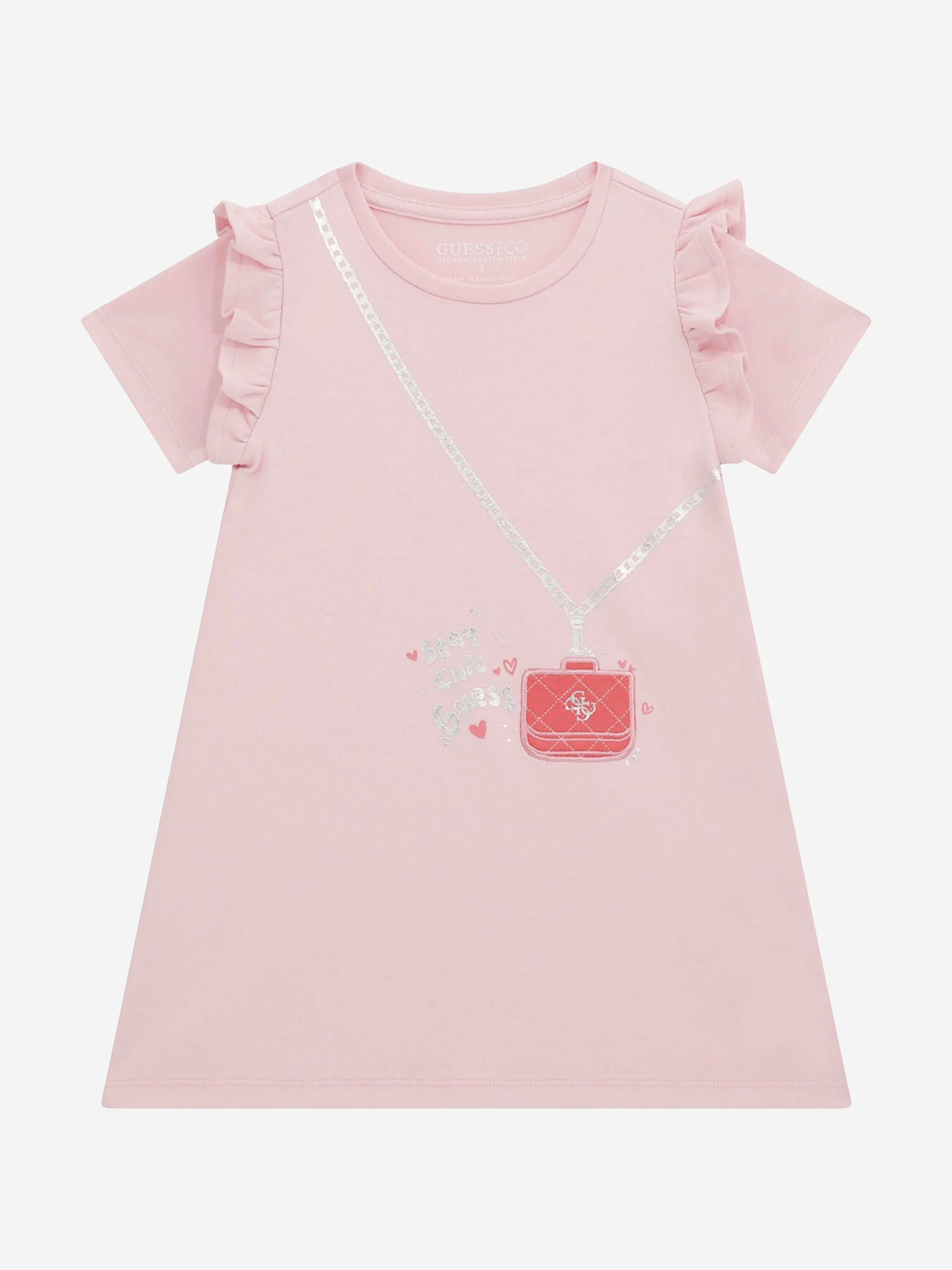 Mädchen Druckkleid mit Tasche in Rosa