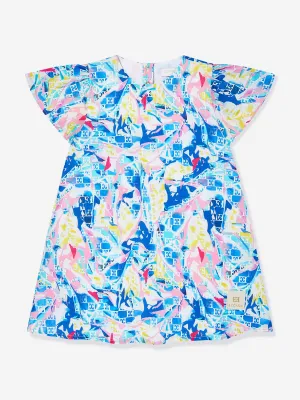 Mädchen Batiste Bedrucktes Kleid in Blau