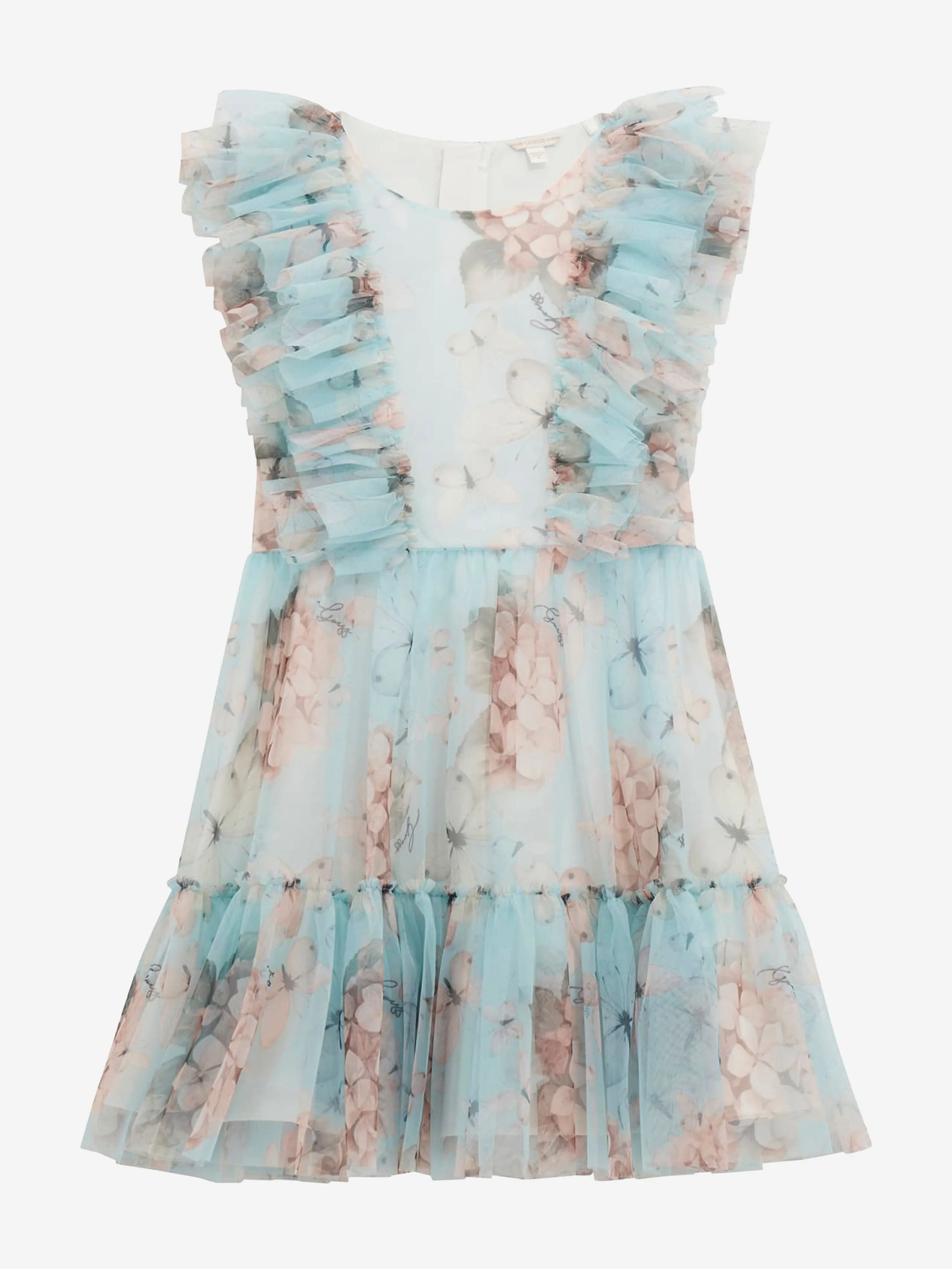Mädchen Schmetterling Collage Tüllkleid in Blau