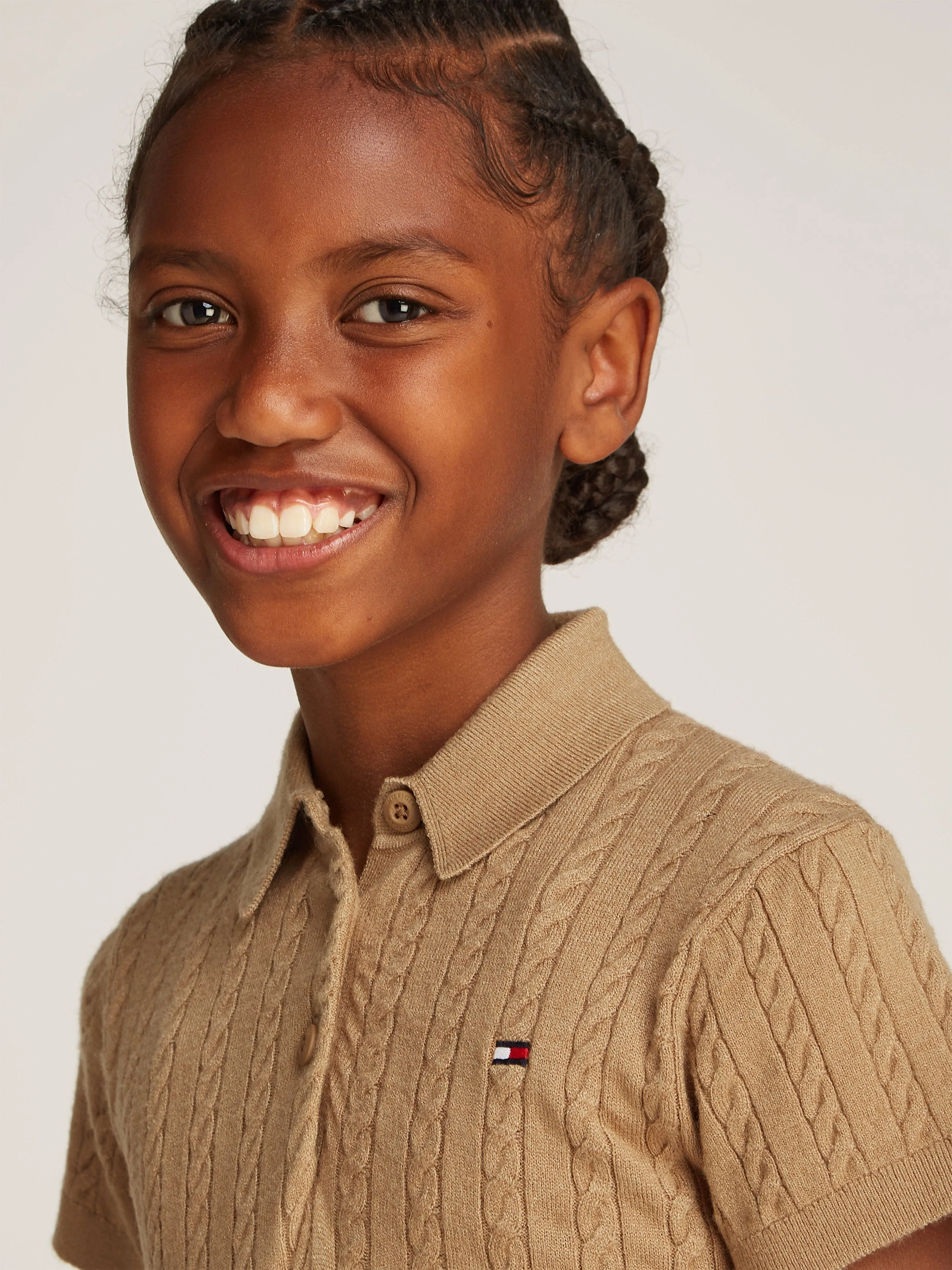 Mädchen Kabelmuster Polo-Kleid in Braun