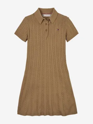 Mädchen Kabelmuster Polo-Kleid in Braun