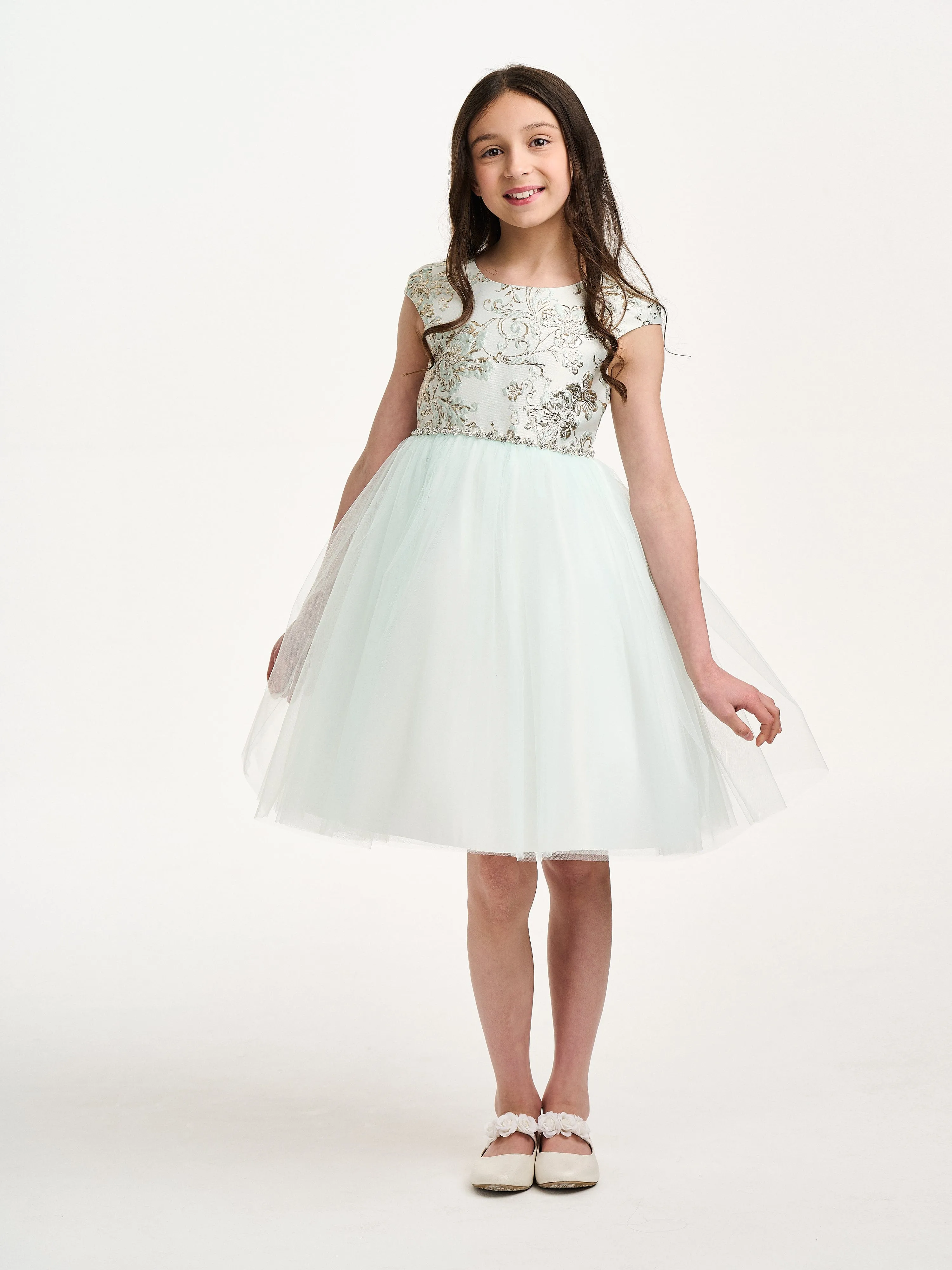 Mädchen Kristall-Kaskaden-Kleid in Grün