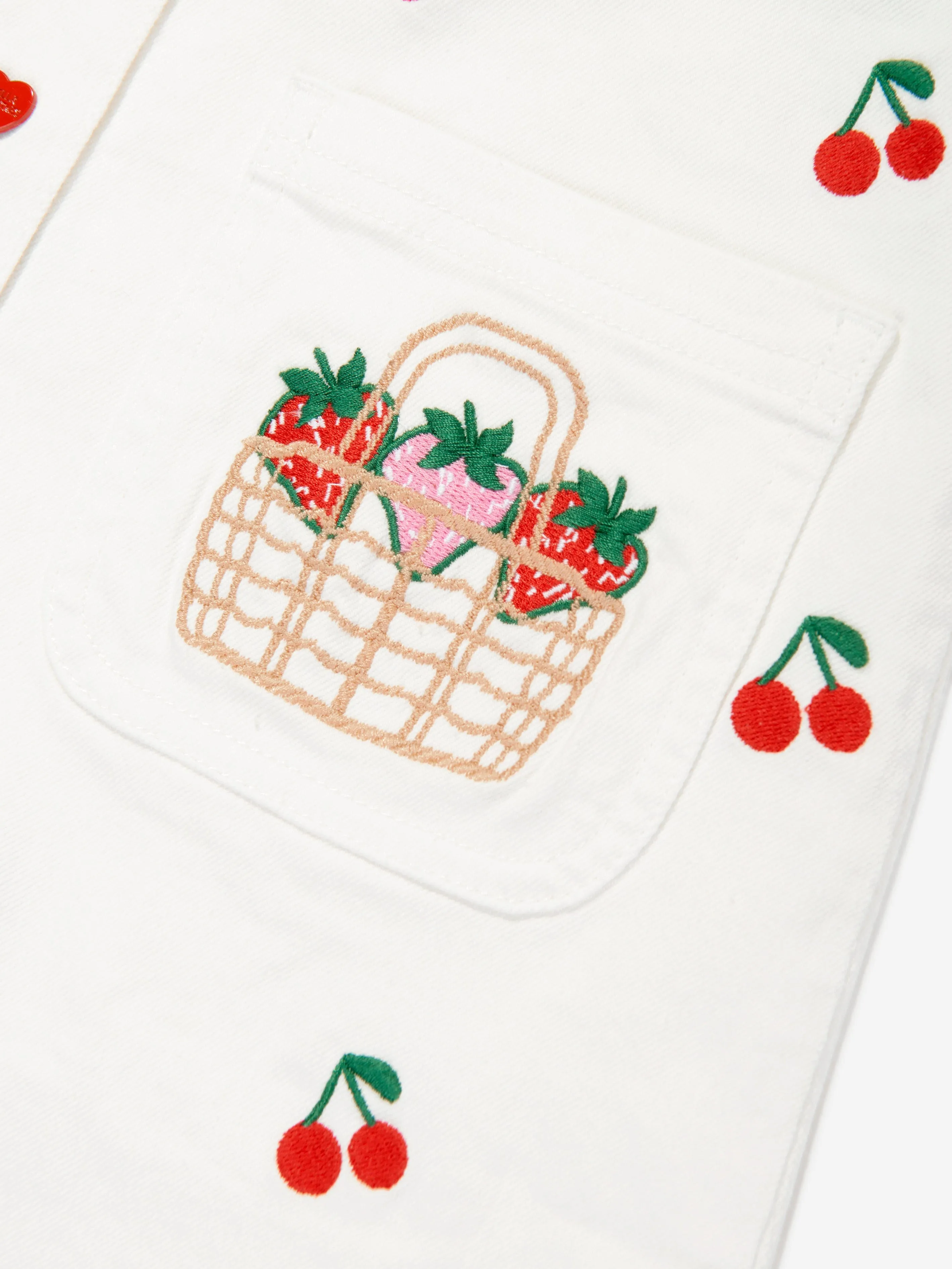 Mädchen besticktes Kirschenkleid in Weiß