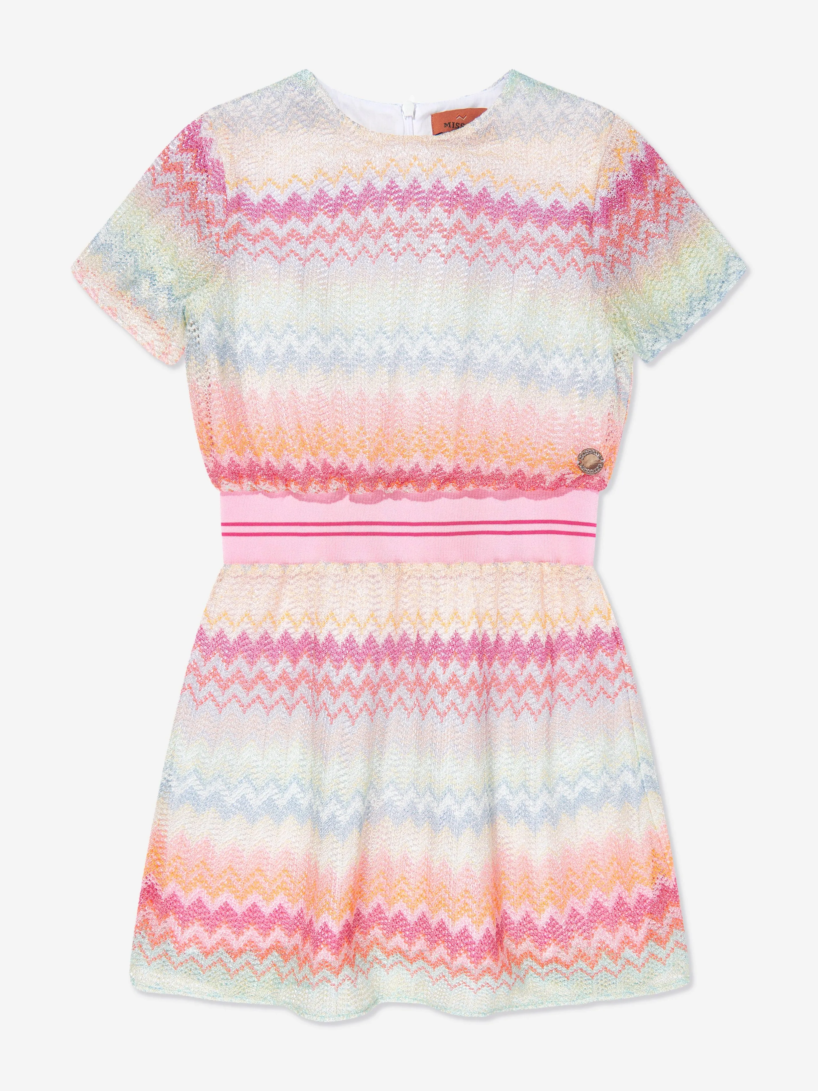 Mädchen Strickkleid im Zickzack-Muster in Mehrfarben