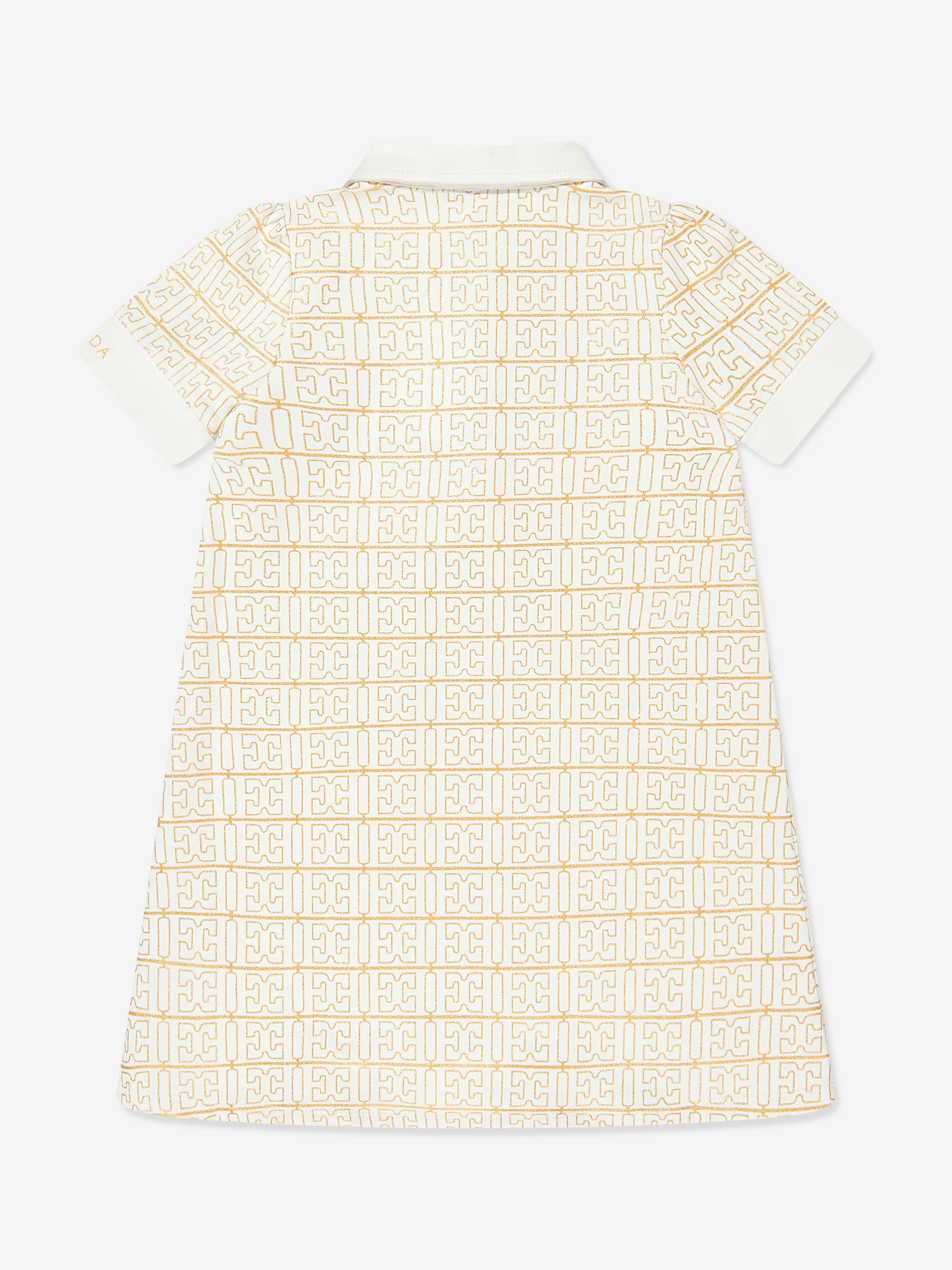 Mädchen Logo Print Kleid in Elfenbein