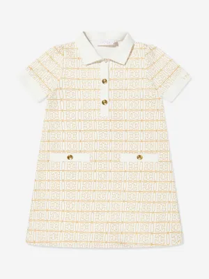 Mädchen Logo Print Kleid in Elfenbein