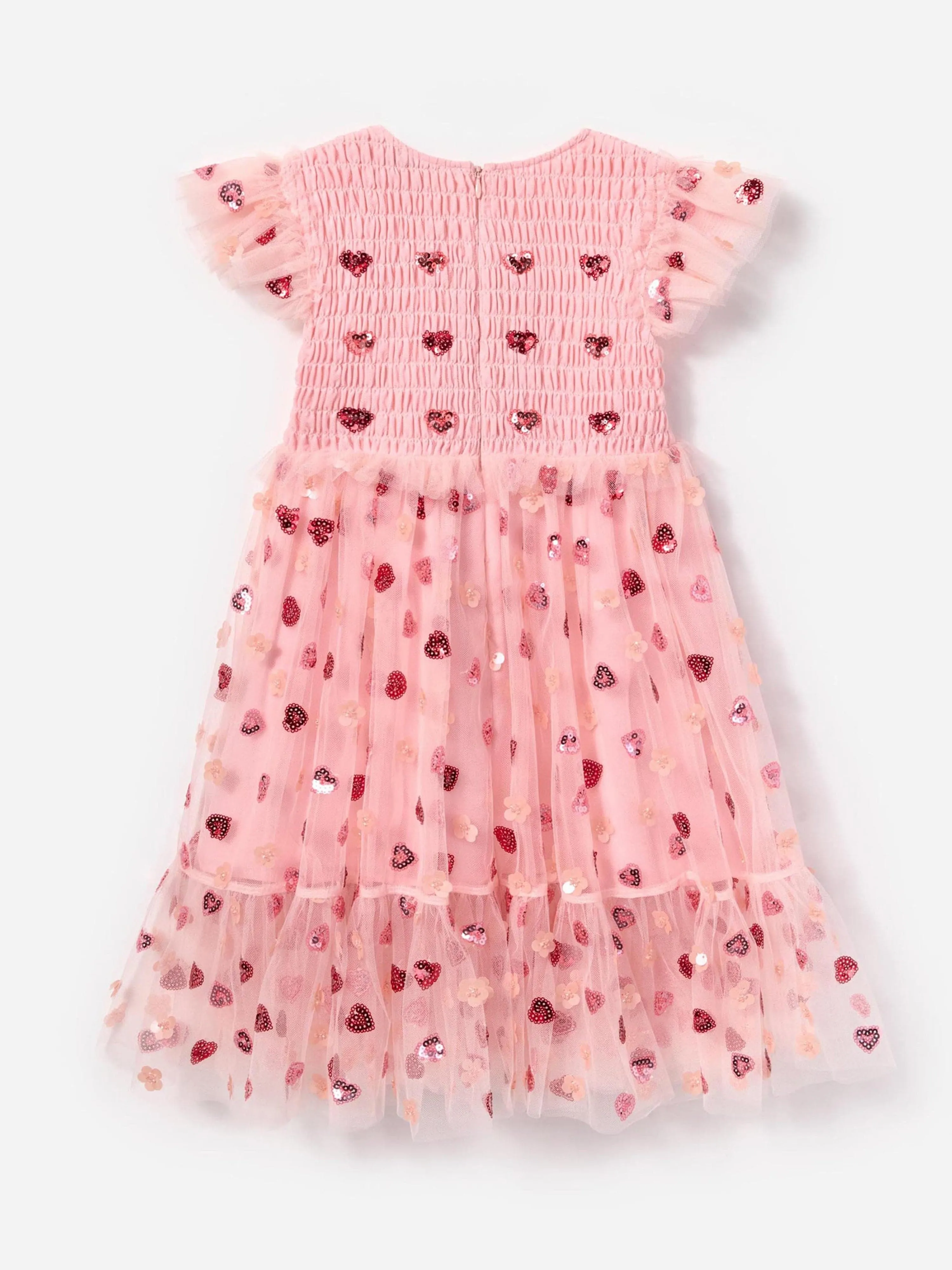 Mädchen Netz Herz Glitzer Kleid in Rosa