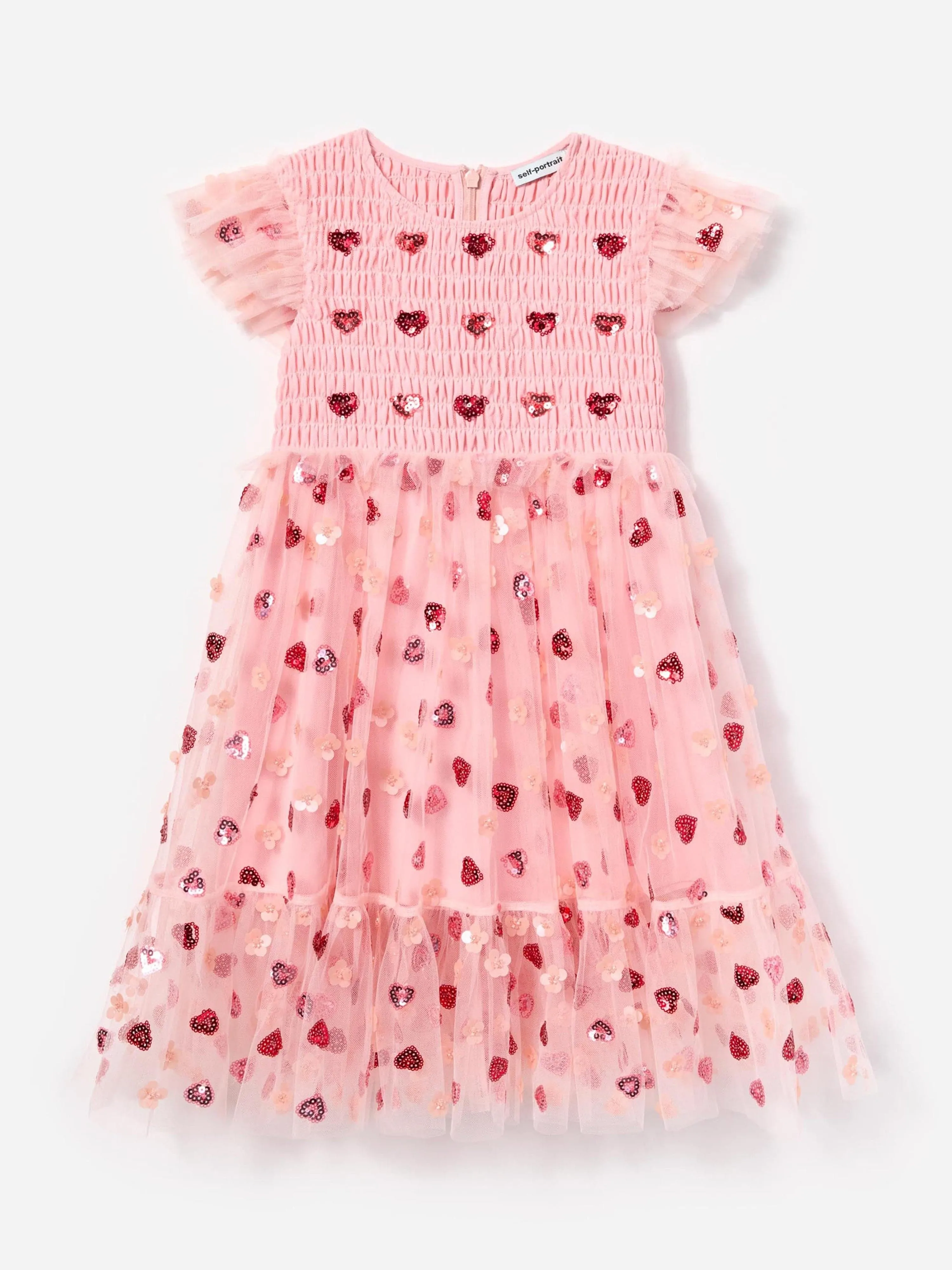 Mädchen Netz Herz Glitzer Kleid in Rosa