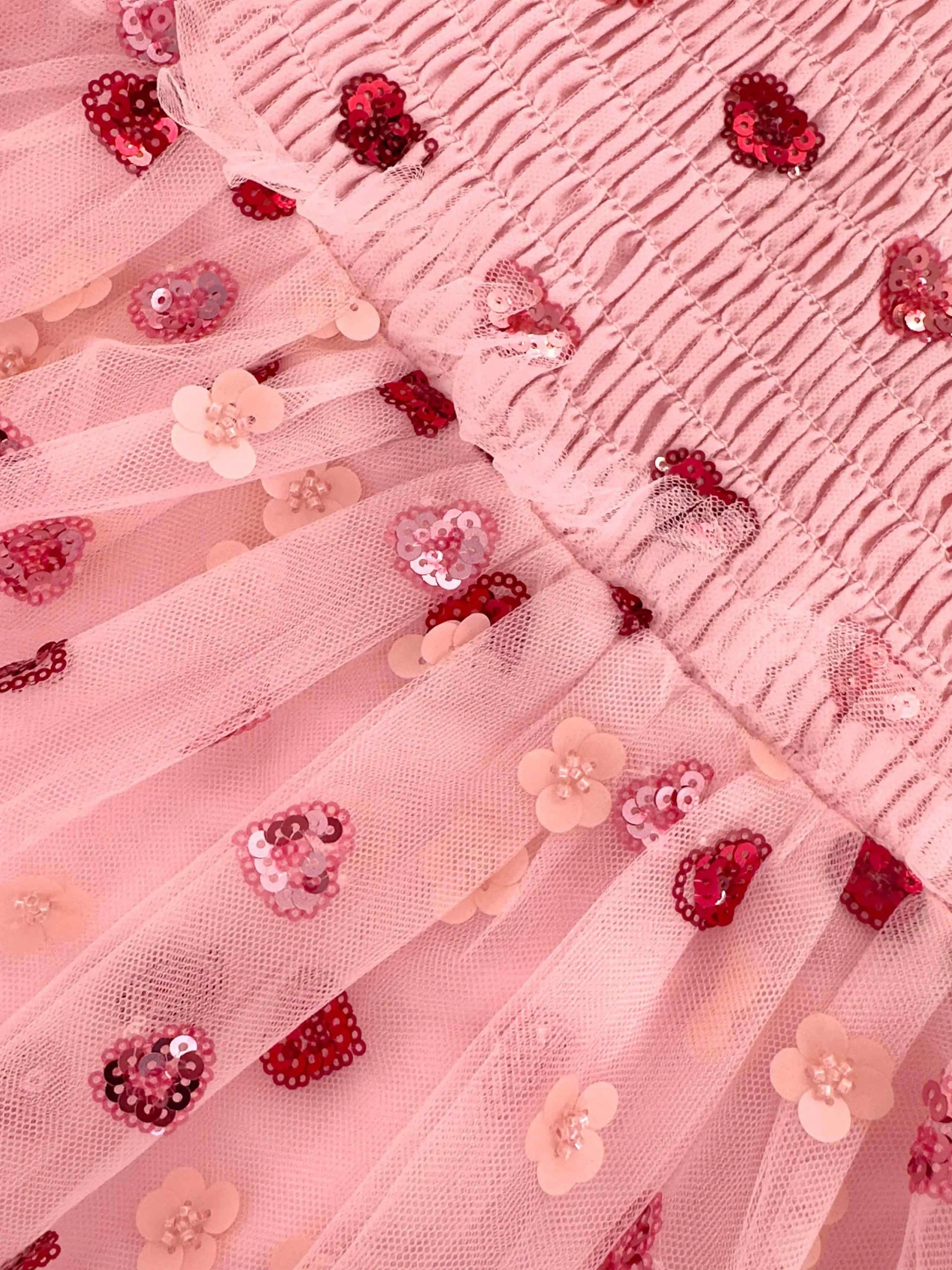 Mädchen Netz Herz Glitzer Kleid in Rosa