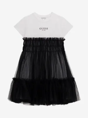 Mädchen Mixed-Fabric-Kleid in Schwarz