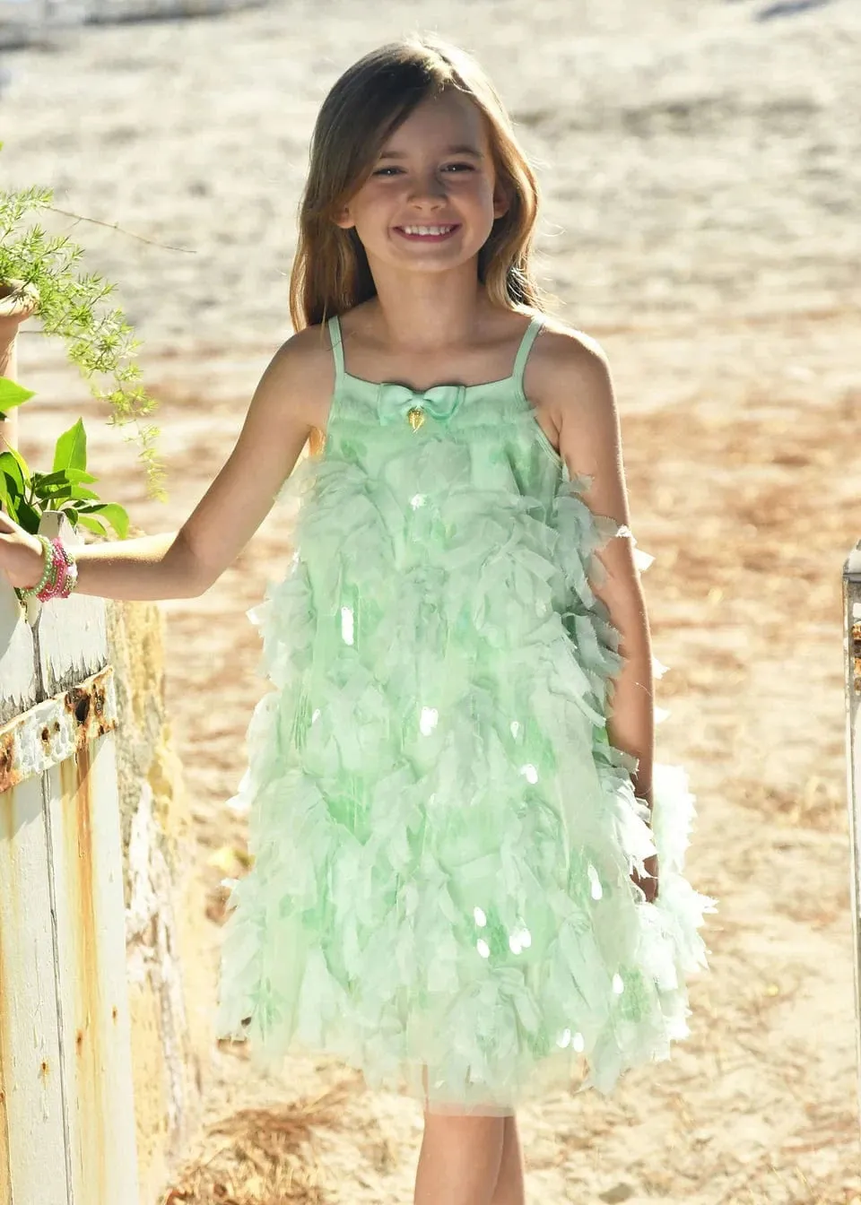 Mädchen Palma 3D Tüll und Pailletten Kleid in Grün