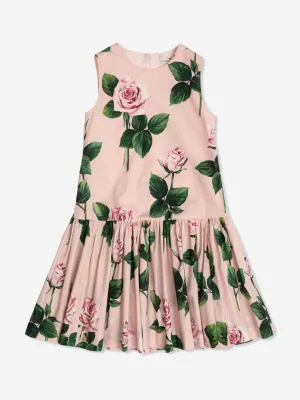 Mädchen ärmelloses Kleid mit Rosenprint in Rosa