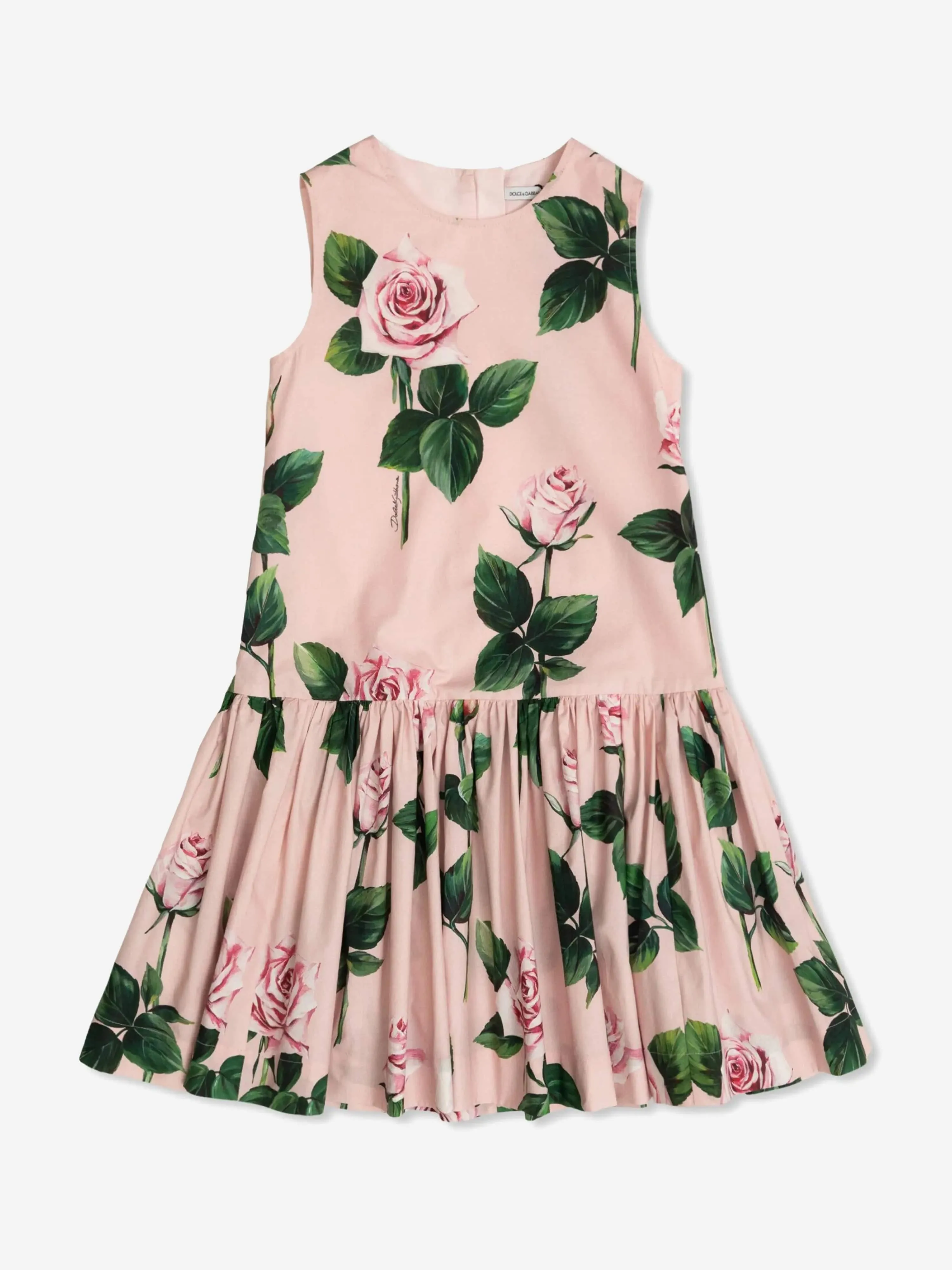 Mädchen ärmelloses Kleid mit Rosenprint in Rosa