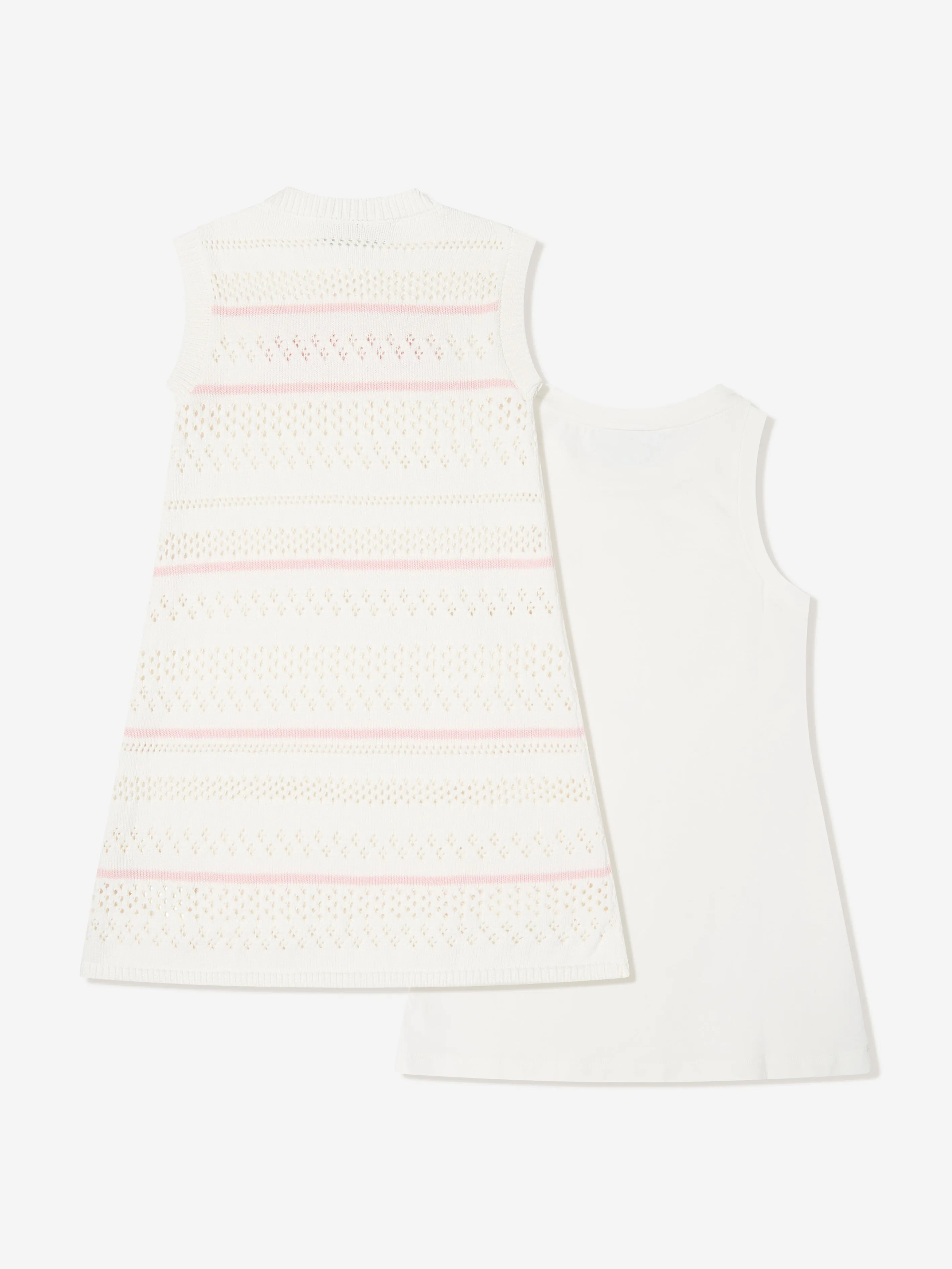 Gestricktes Mädchenkleid mit Streifen in Weiß