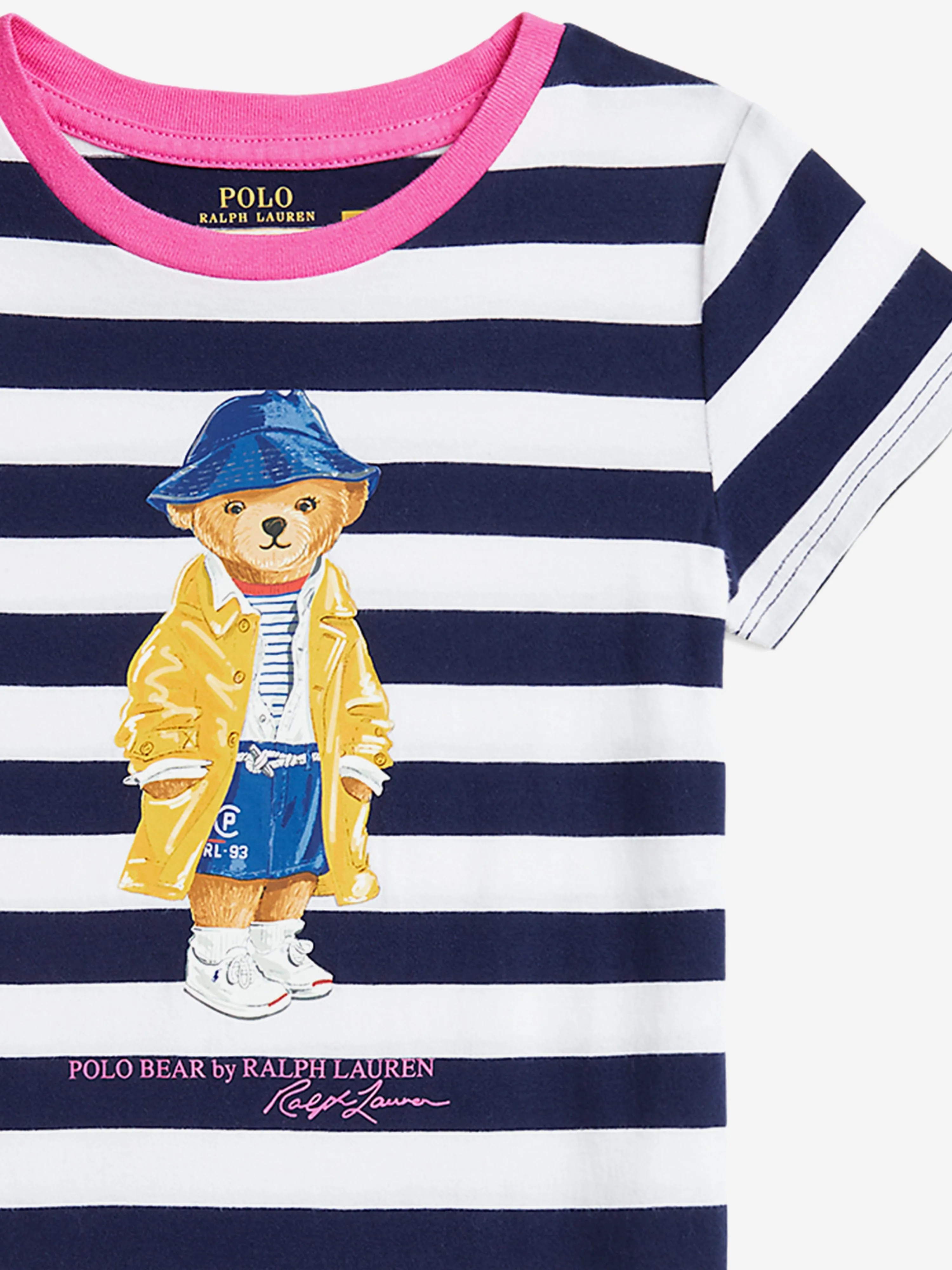 Mädchen Gestreiftes Polo-Bär T-Shirt-Kleid in Marineblau