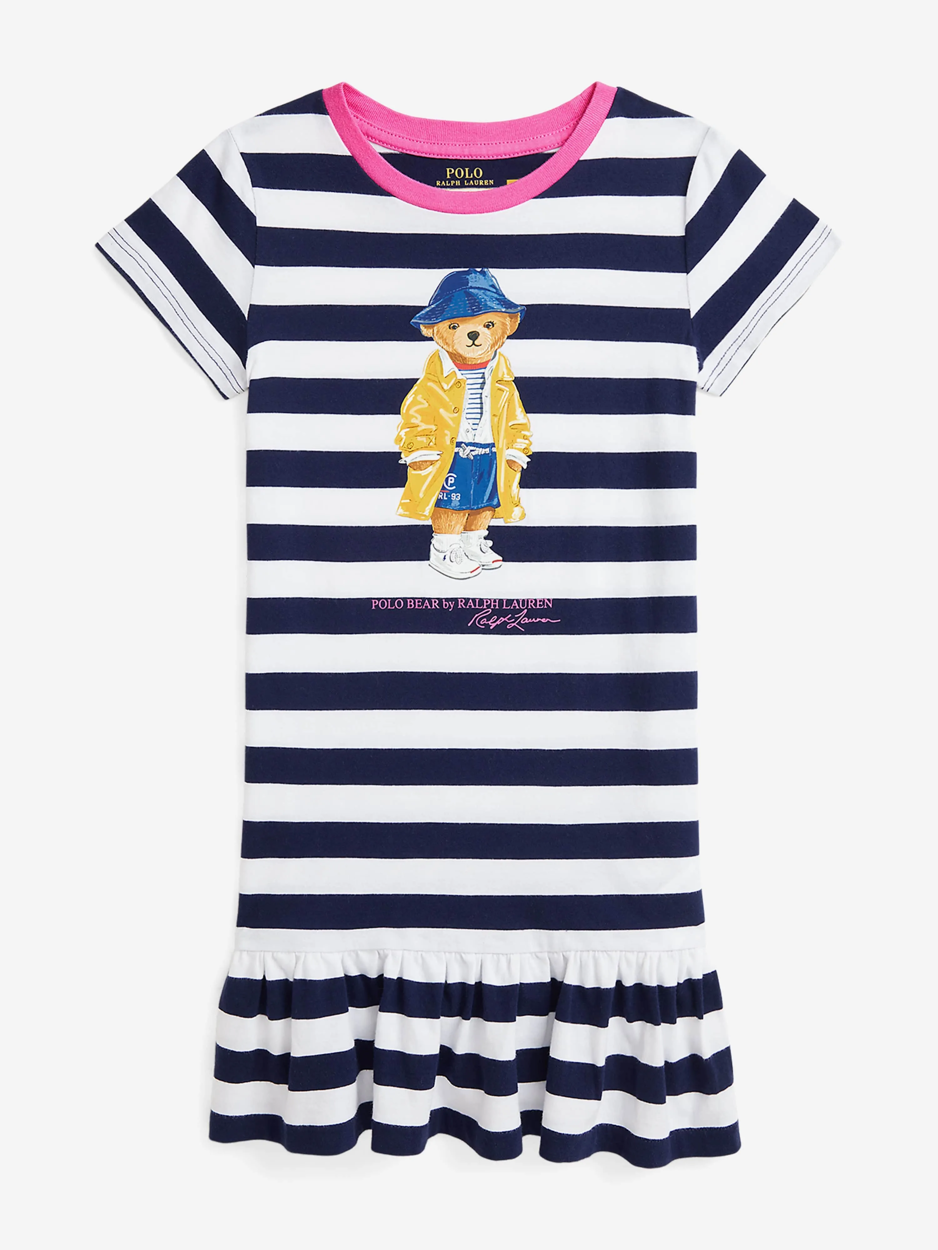 Mädchen Gestreiftes Polo-Bär T-Shirt-Kleid in Marineblau