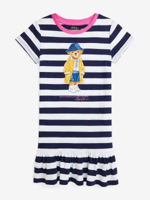 Mädchen Gestreiftes Polo-Bär T-Shirt-Kleid in Marineblau