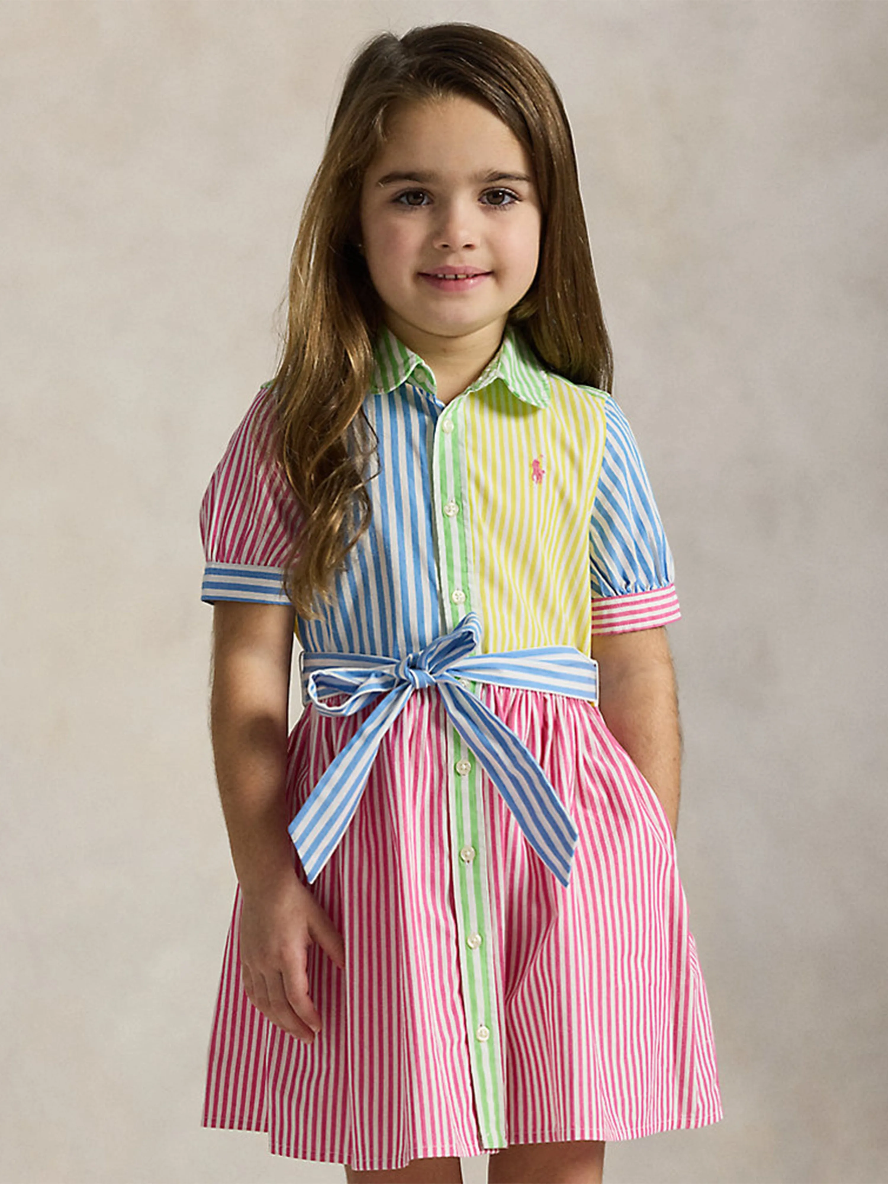 Mädchen Gestreiftes Hemdkleid in Rosa