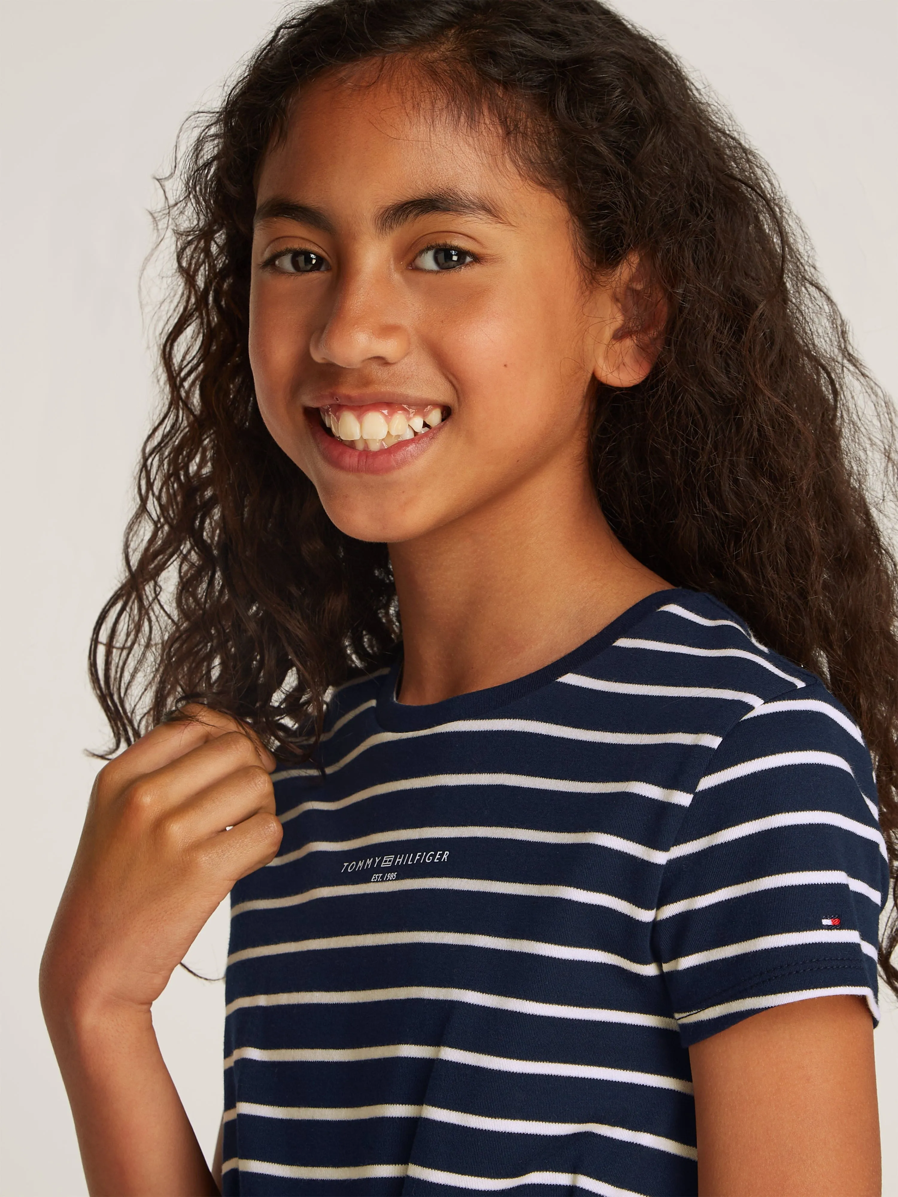 Mädchen gestreiftes T-Shirt-Kleid in Marine