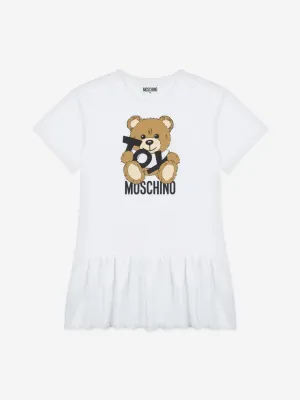Mädchen Teddybär Logo Kleid in Weiß