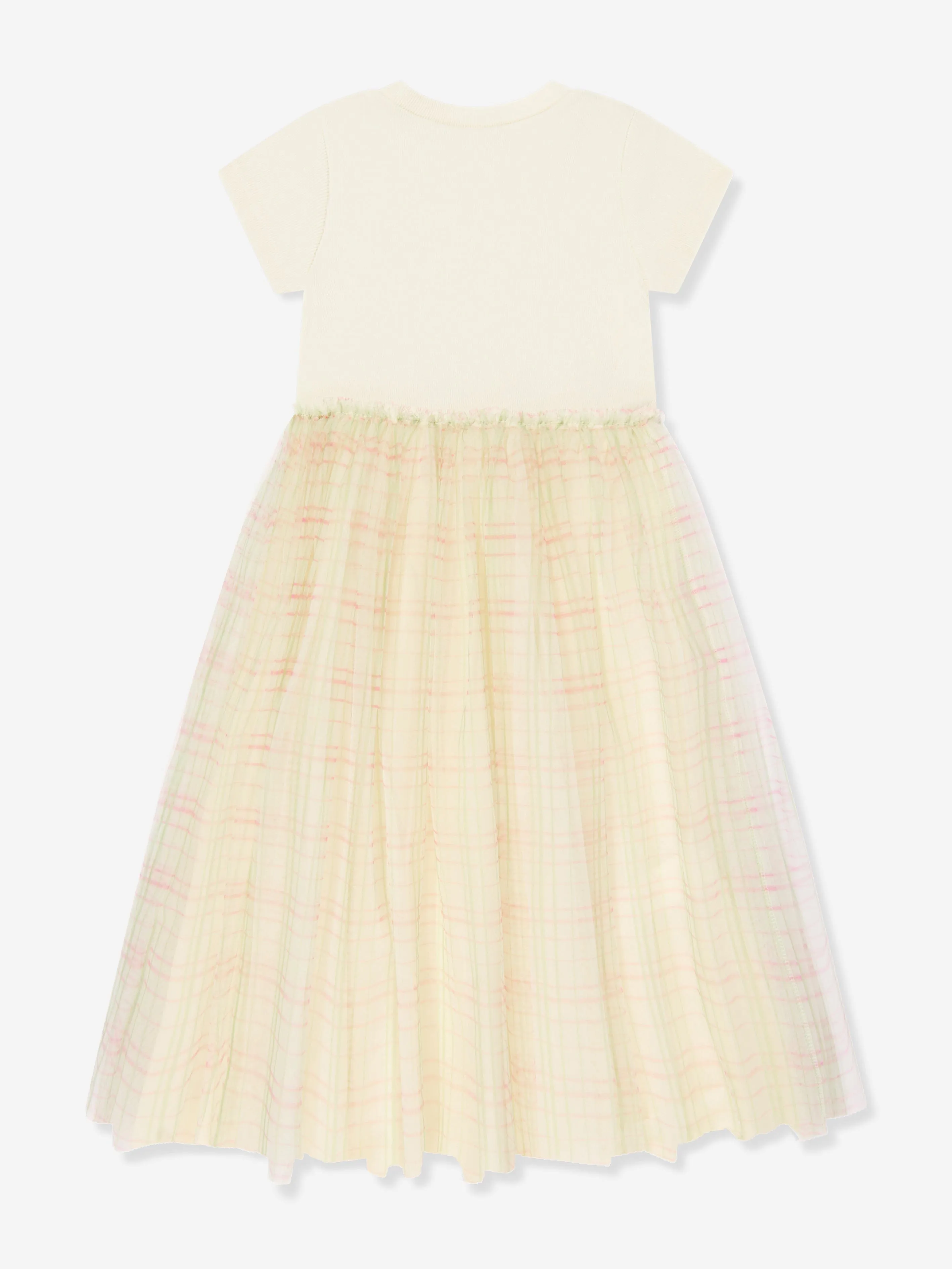 Mädchen Tüll Karo Kleid in Elfenbein