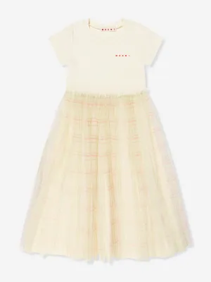 Mädchen Tüll Karo Kleid in Elfenbein