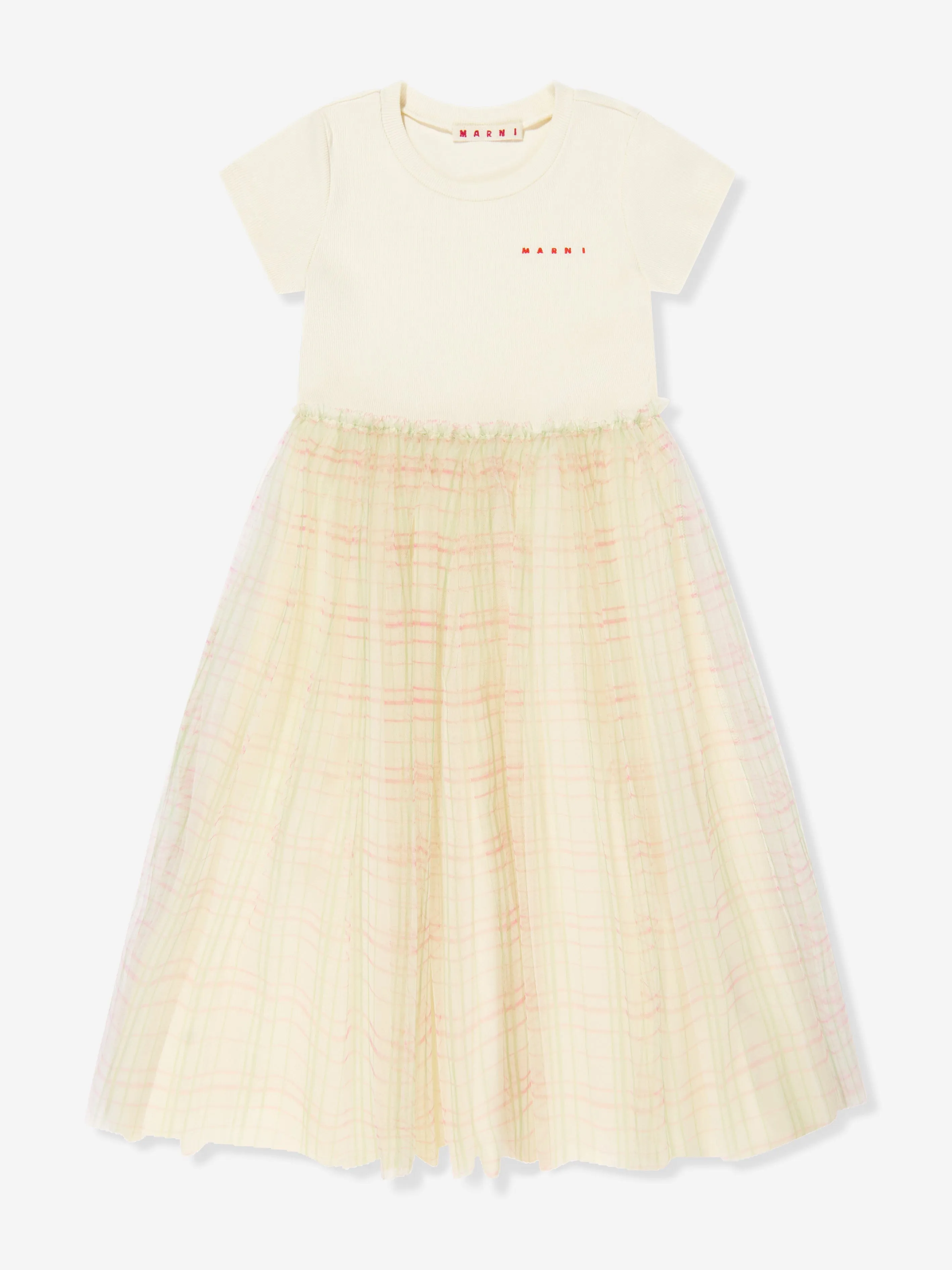 Mädchen Tüll Karo Kleid in Elfenbein