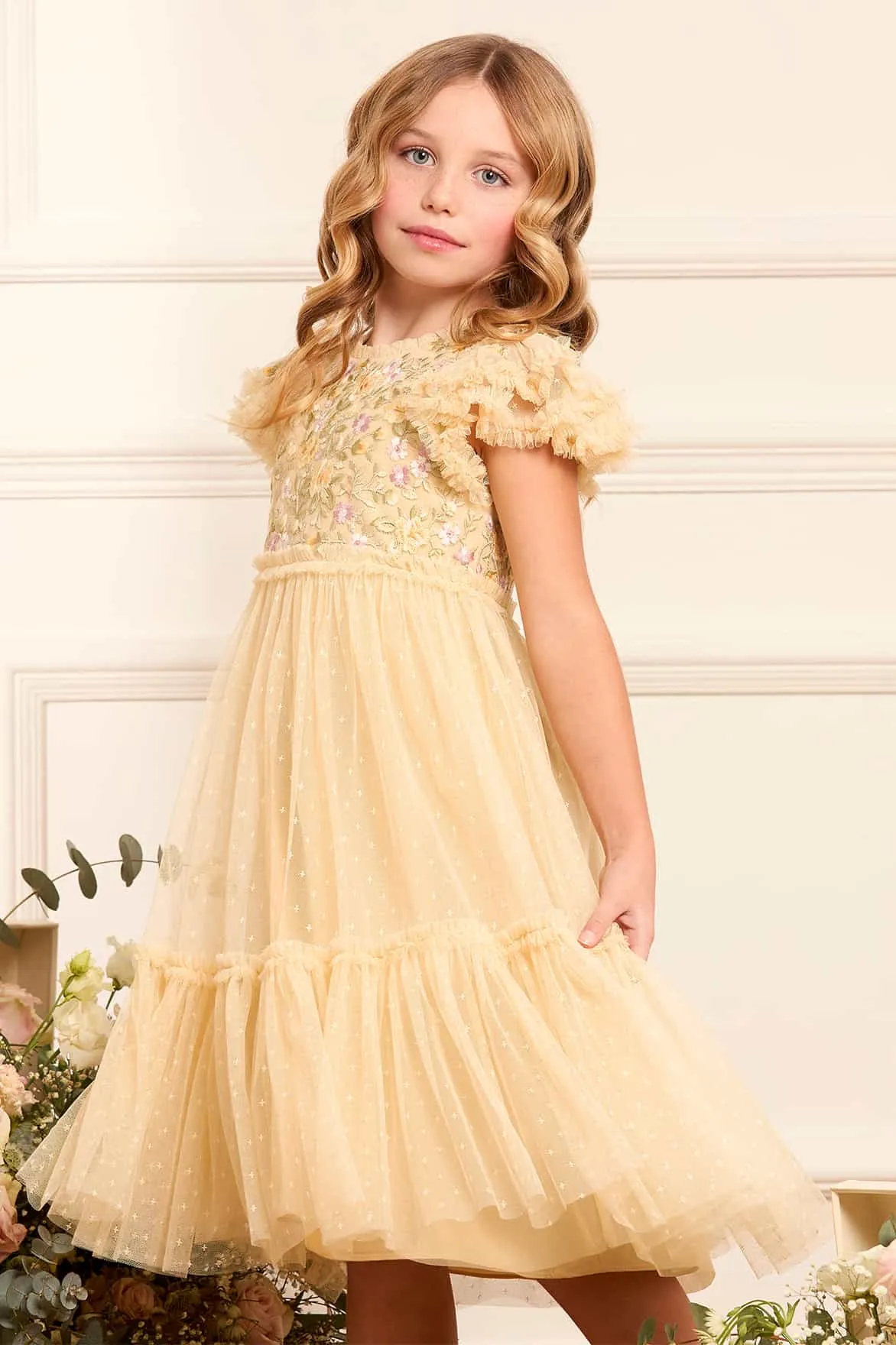 Mädchen Tüll Florine Mieder Kleid in Gelb