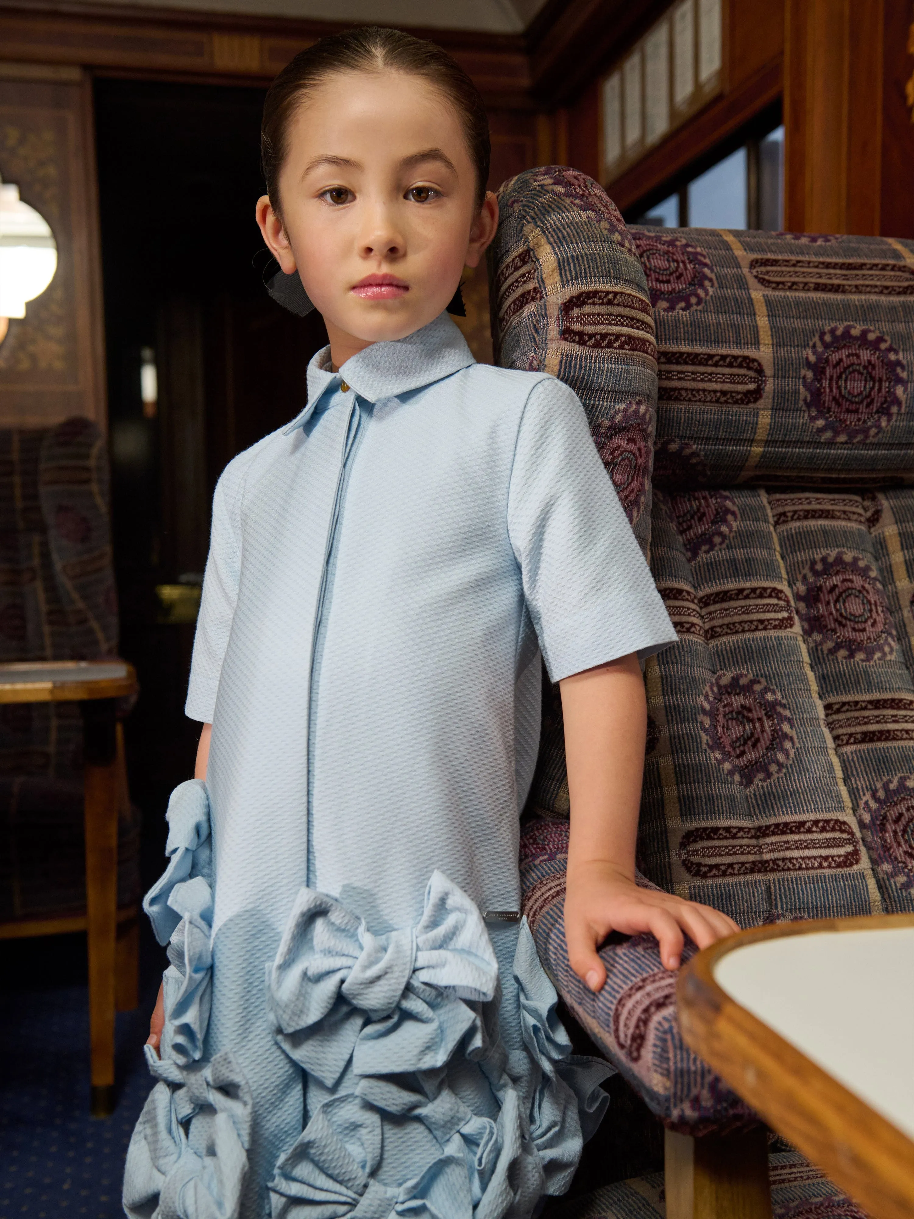 Jessie And James Mädchen Punkte Jacquard Fliege Kleid in Blau