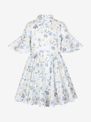 Jessie And James Mädchenkleid mit kleiner Schwester und Blumenwiesen-Druck in Weiß