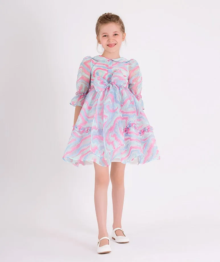 Mama Luma Girls Abstrakte Kurven Organza-Kleid in Blau
