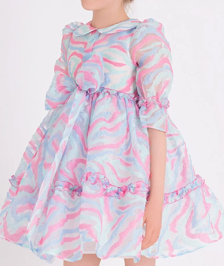 Mama Luma Girls Abstrakte Kurven Organza-Kleid in Blau