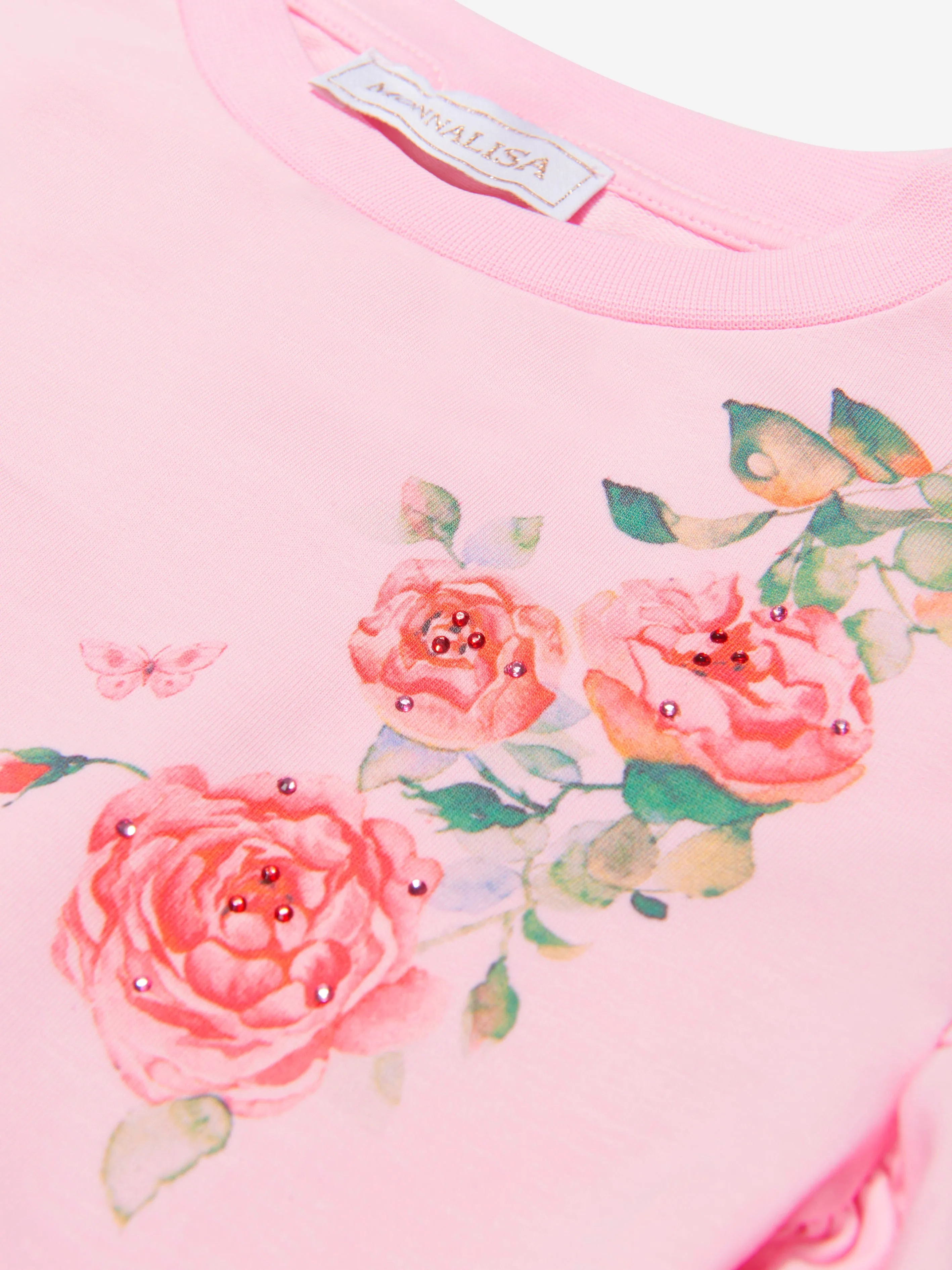 Monnalisa Mädchen Baumwollkleid mit Rosenprint