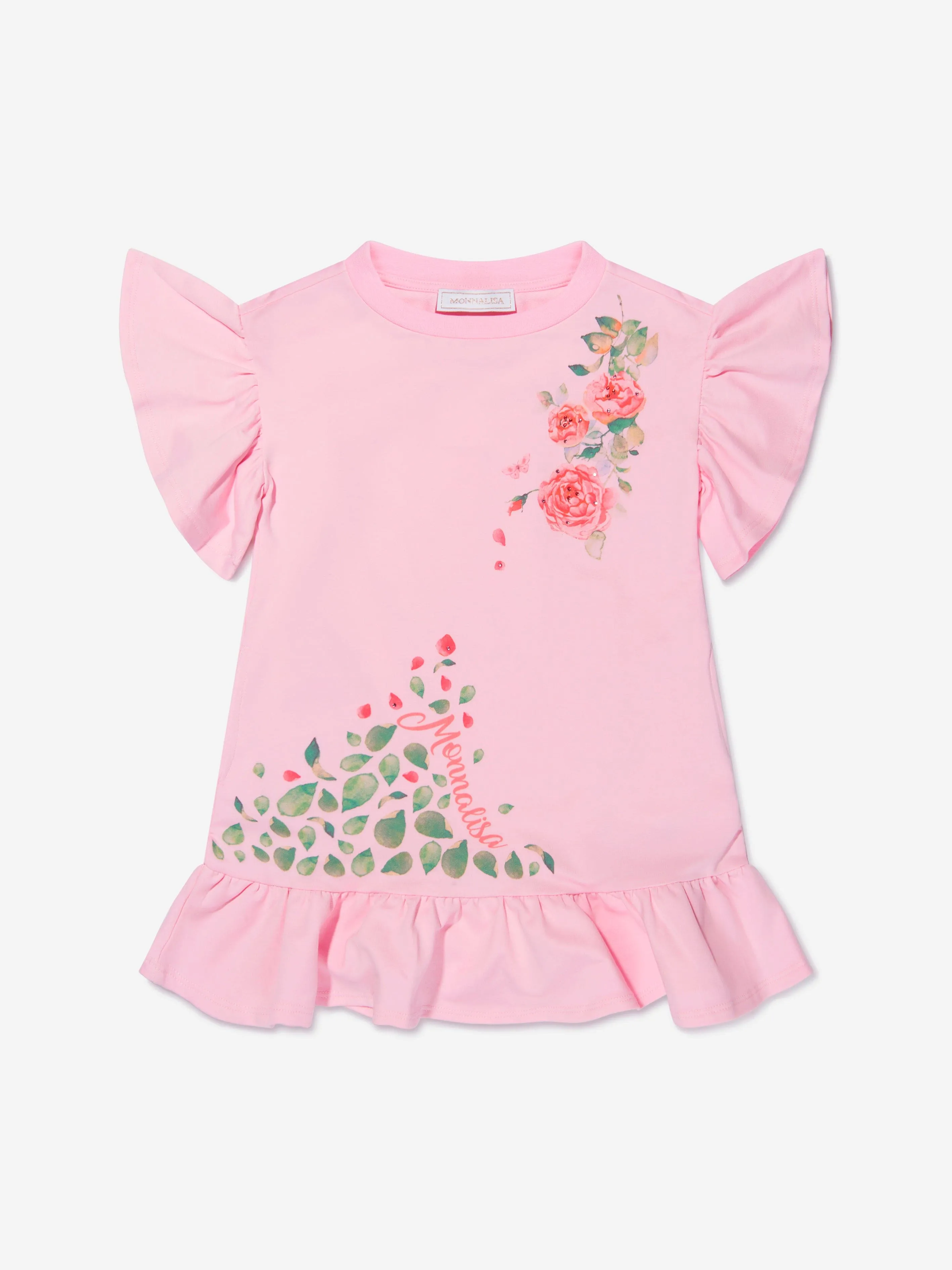 Monnalisa Mädchen Baumwollkleid mit Rosenprint