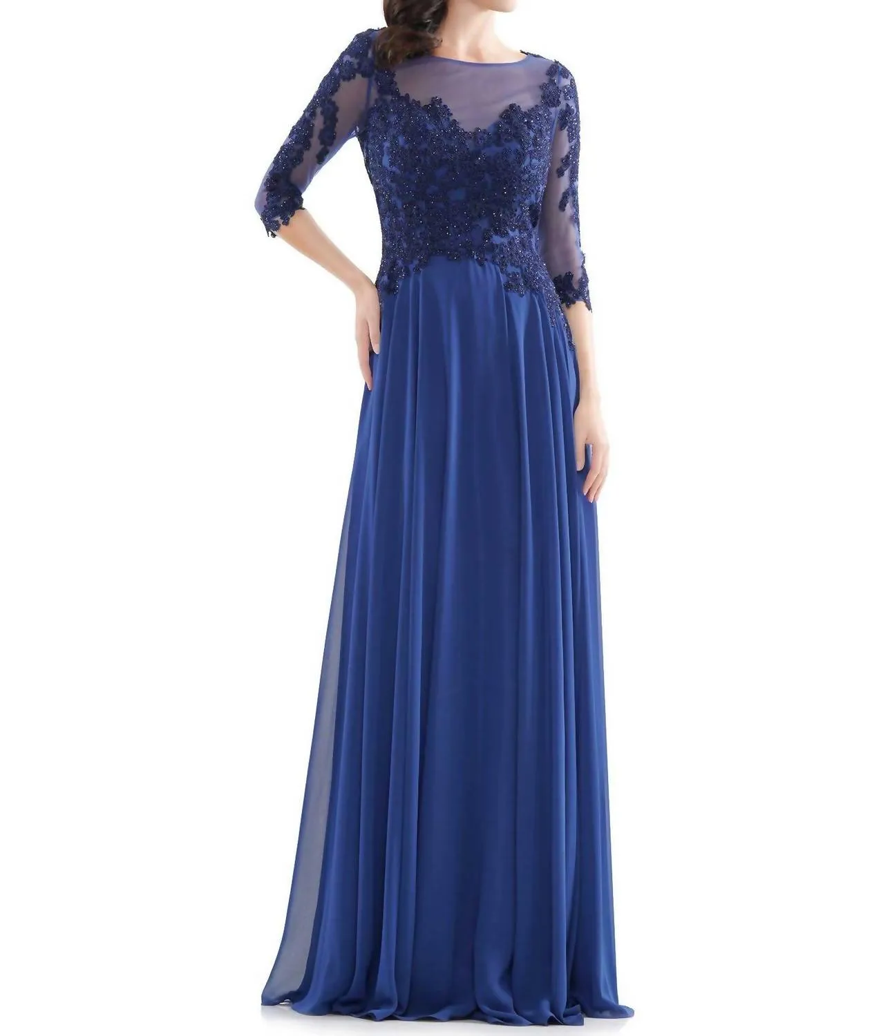 3/4 Sleeve Gown In Indigo Blue